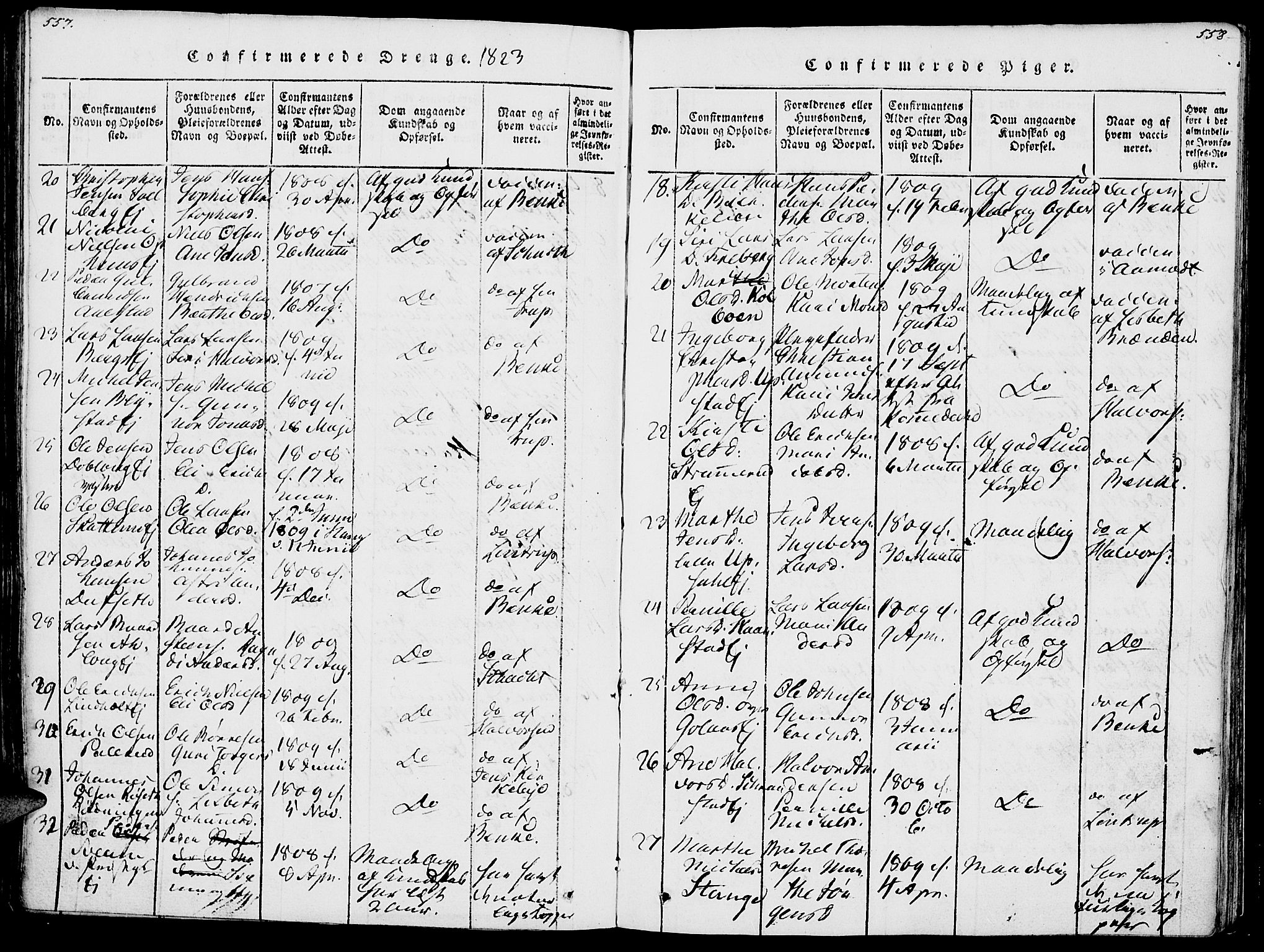 Vang prestekontor, Hedmark, AV/SAH-PREST-008/H/Ha/Haa/L0007: Parish register (official) no. 7, 1813-1826, p. 557-558