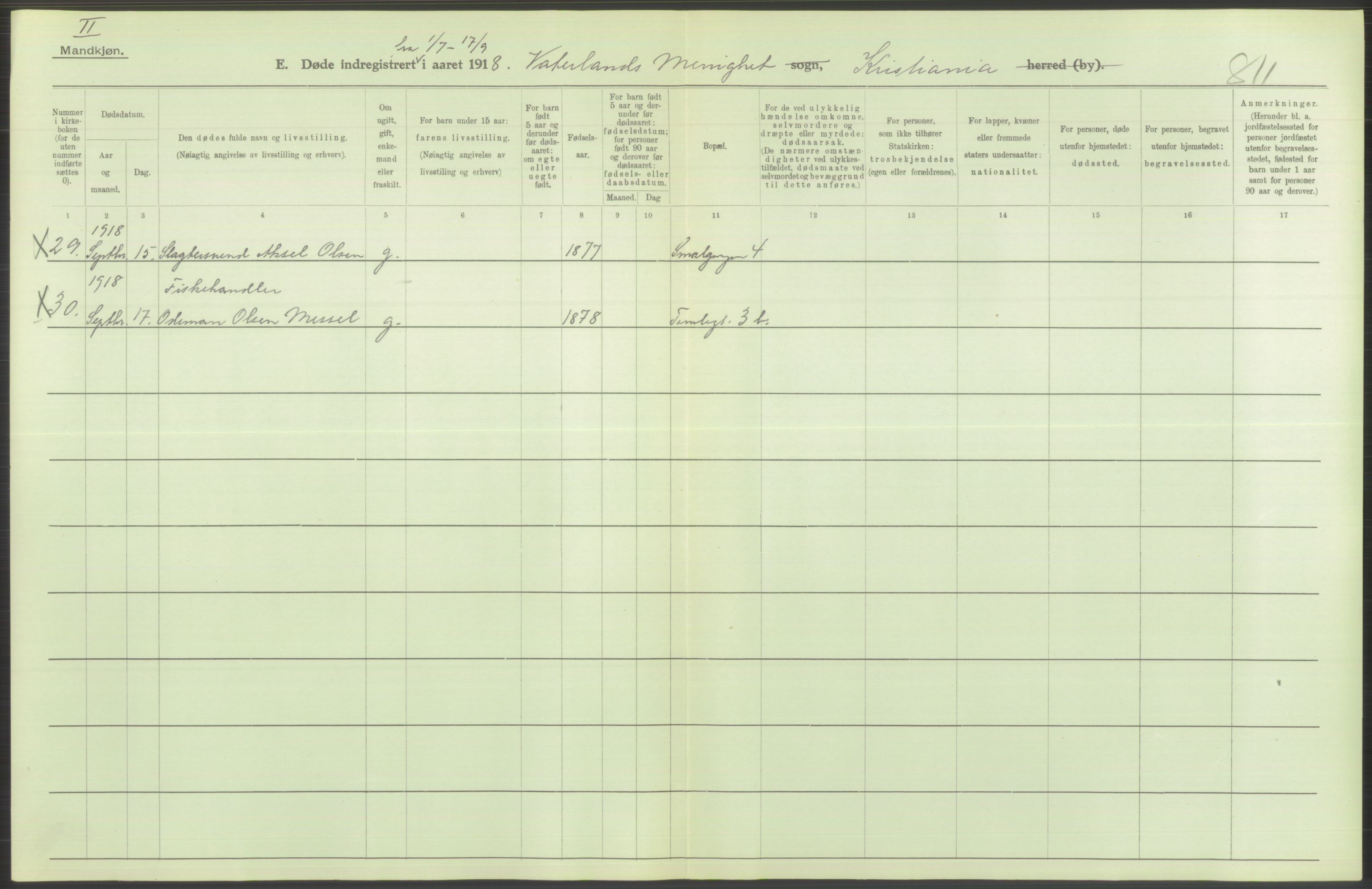 Statistisk sentralbyrå, Sosiodemografiske emner, Befolkning, AV/RA-S-2228/D/Df/Dfb/Dfbh/L0011: Kristiania: Døde, dødfødte, 1918, p. 14