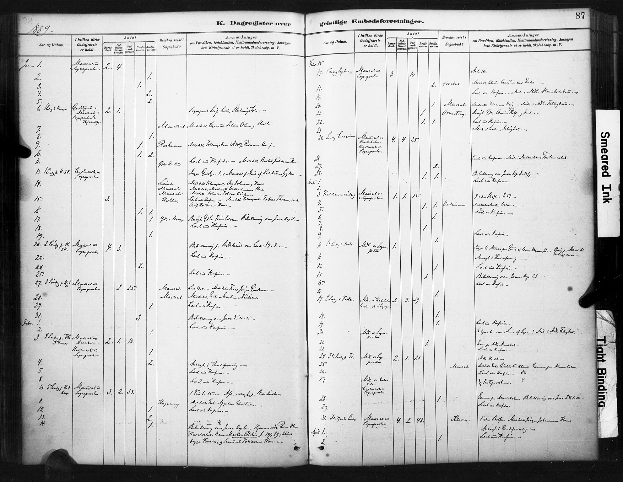 Mandal sokneprestkontor, SAK/1111-0030/F/Fa/Faa/L0017: Parish register (official) no. A 17, 1880-1926, p. 87