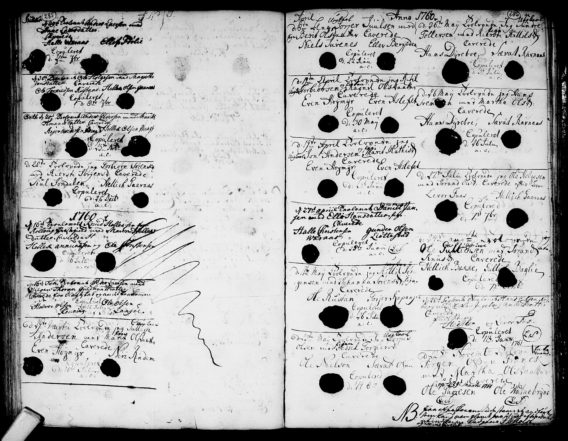 Flesberg kirkebøker, SAKO/A-18/F/Fa/L0003: Parish register (official) no. I 3, 1748-1790, p. 285-286