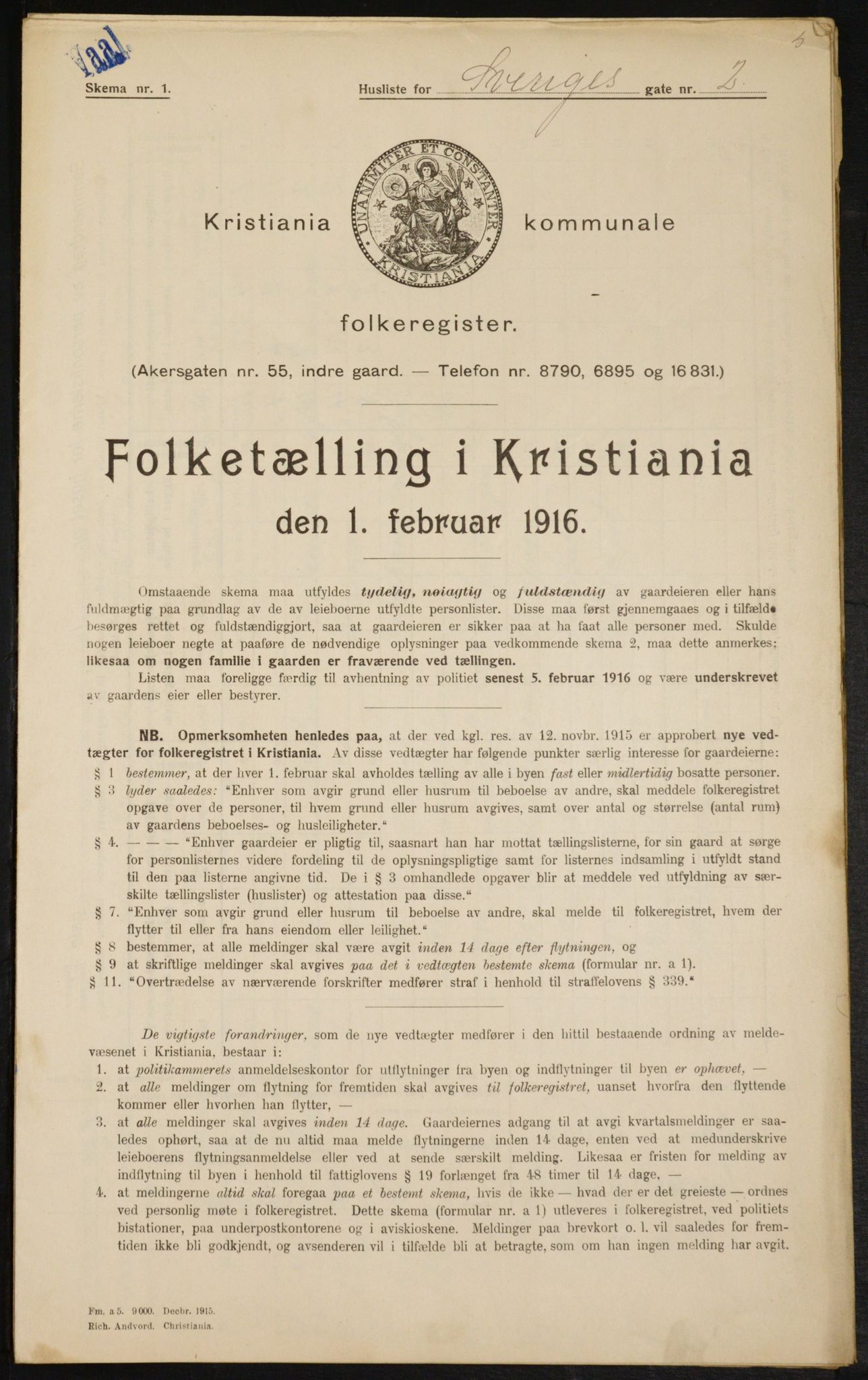 OBA, Municipal Census 1916 for Kristiania, 1916, p. 108734