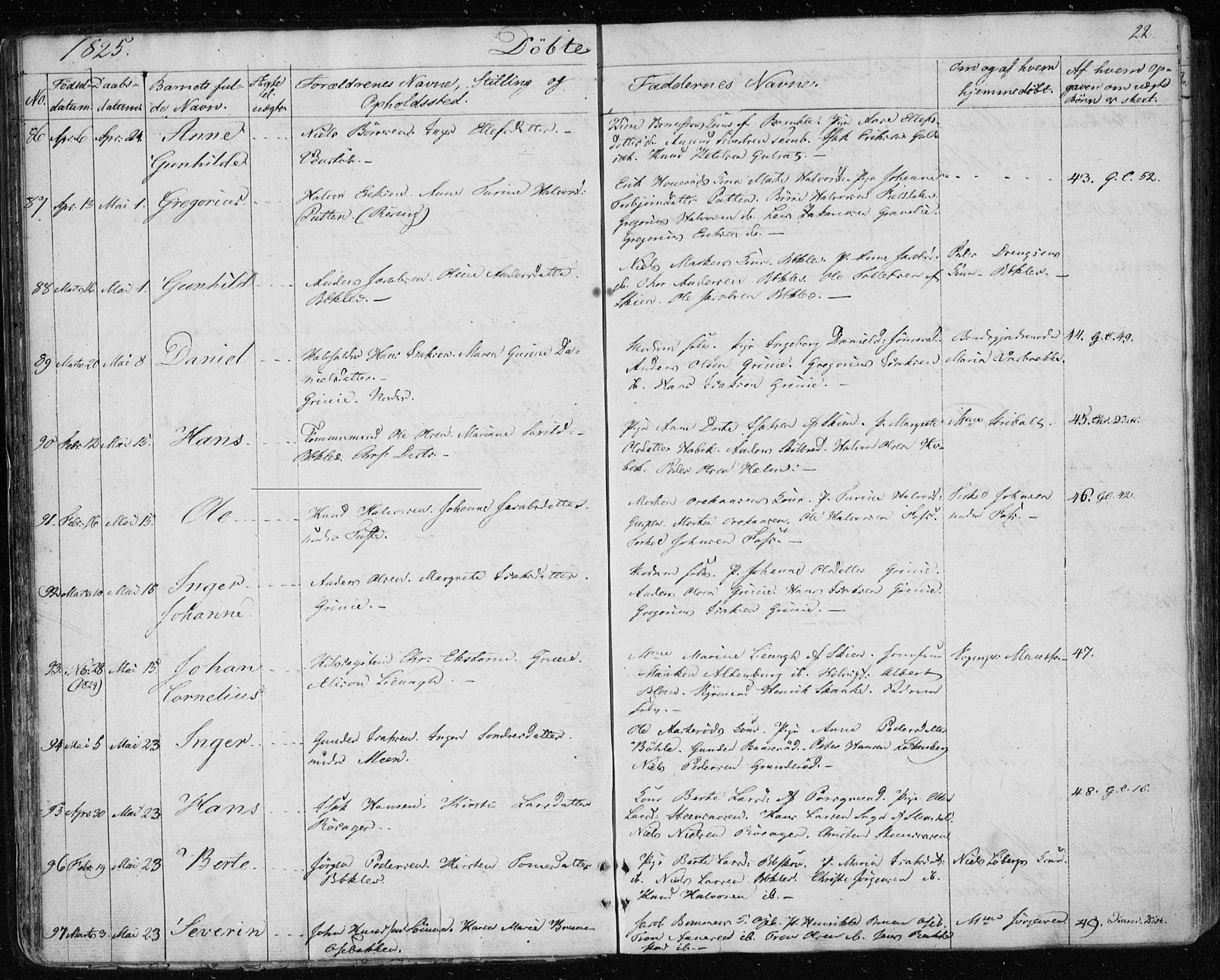 Gjerpen kirkebøker, SAKO/A-265/F/Fa/L0005: Parish register (official) no. I 5, 1823-1829, p. 22