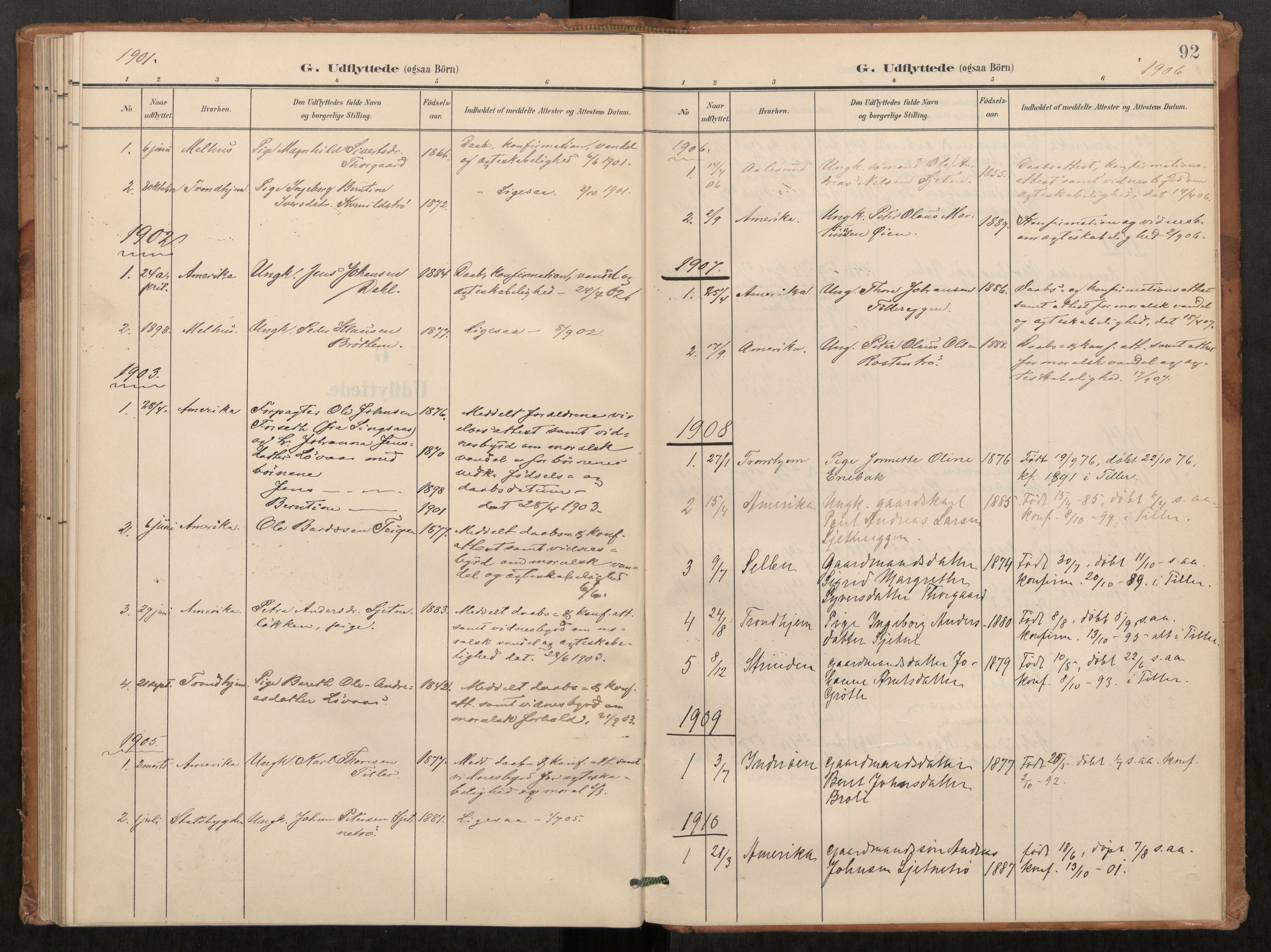 Klæbu sokneprestkontor, SAT/A-1112: Parish register (official) no. 2, 1900-1916, p. 92