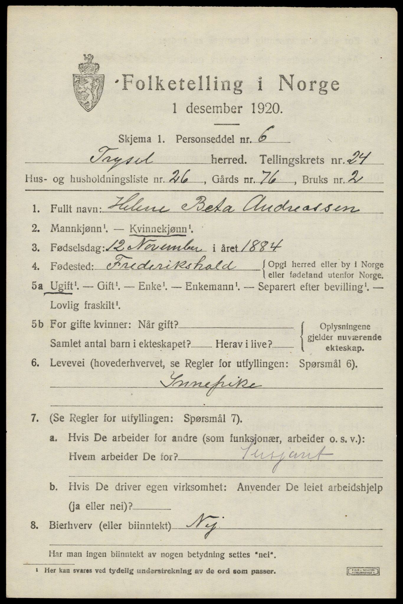SAH, 1920 census for Trysil, 1920, p. 15535