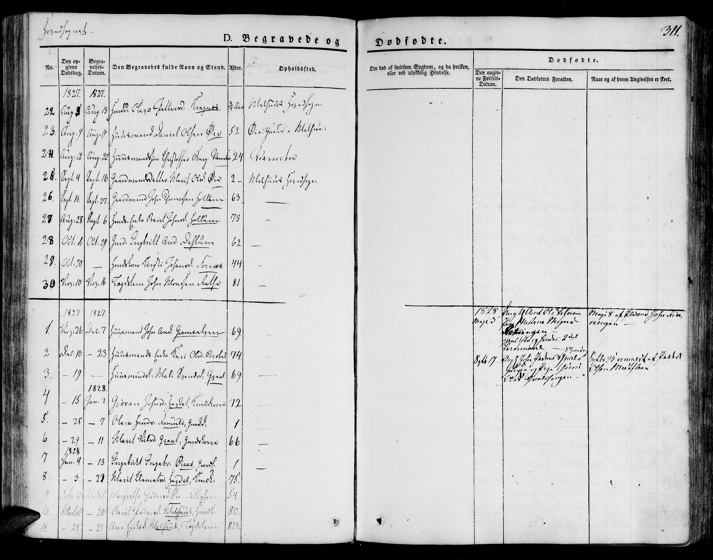 Ministerialprotokoller, klokkerbøker og fødselsregistre - Sør-Trøndelag, SAT/A-1456/691/L1070: Parish register (official) no. 691A05 /1, 1826-1841, p. 311