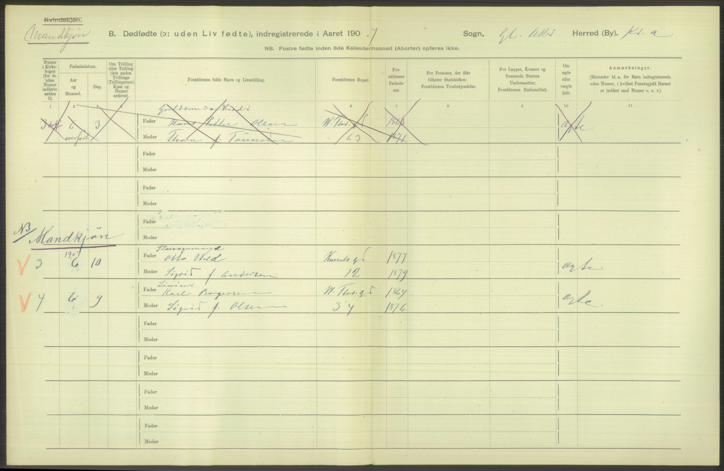 Statistisk sentralbyrå, Sosiodemografiske emner, Befolkning, AV/RA-S-2228/D/Df/Dfa/Dfae/L0010: Kristiania: Døde, dødfødte, 1907, p. 62