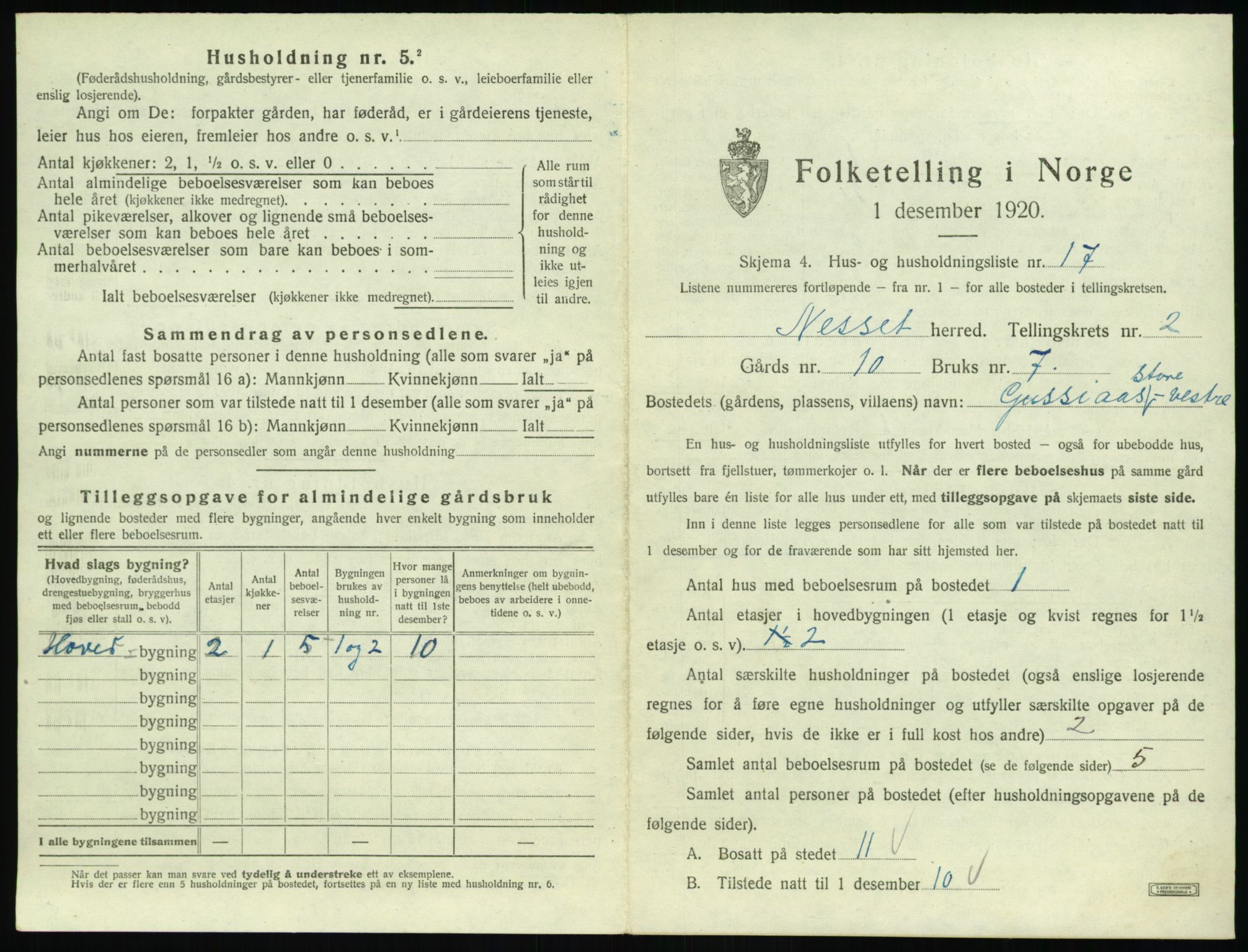 SAT, 1920 census for Nesset, 1920, p. 130