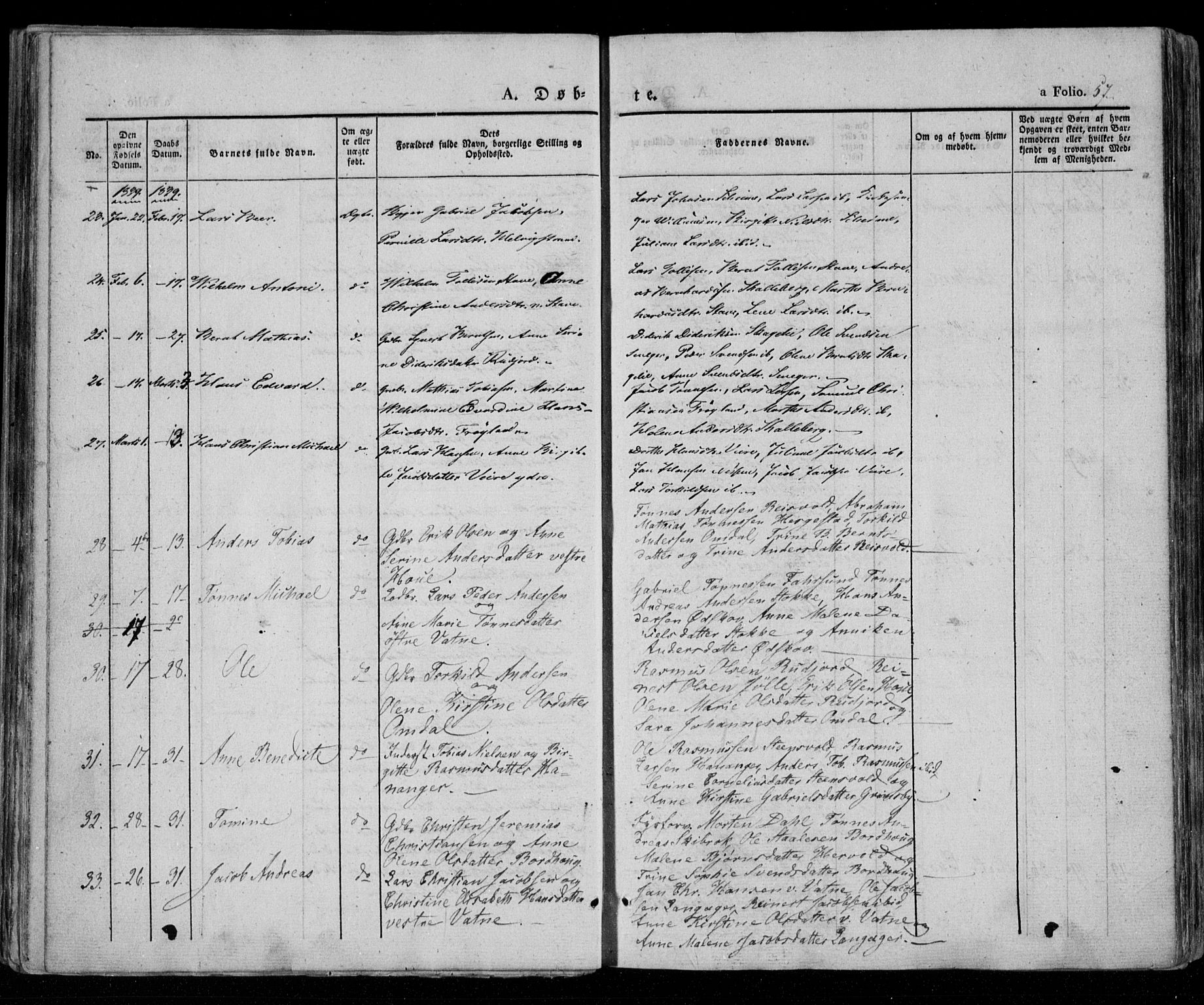 Lista sokneprestkontor, AV/SAK-1111-0027/F/Fa/L0009: Parish register (official) no. A 9, 1835-1846, p. 57