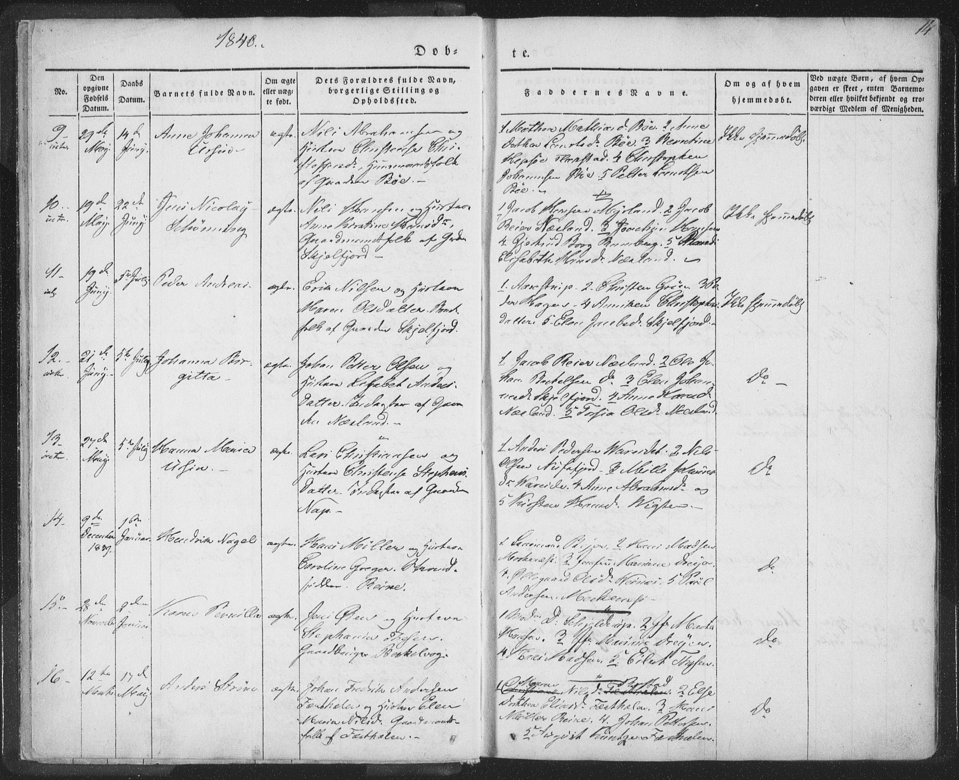 Ministerialprotokoller, klokkerbøker og fødselsregistre - Nordland, AV/SAT-A-1459/885/L1202: Parish register (official) no. 885A03, 1838-1859, p. 14