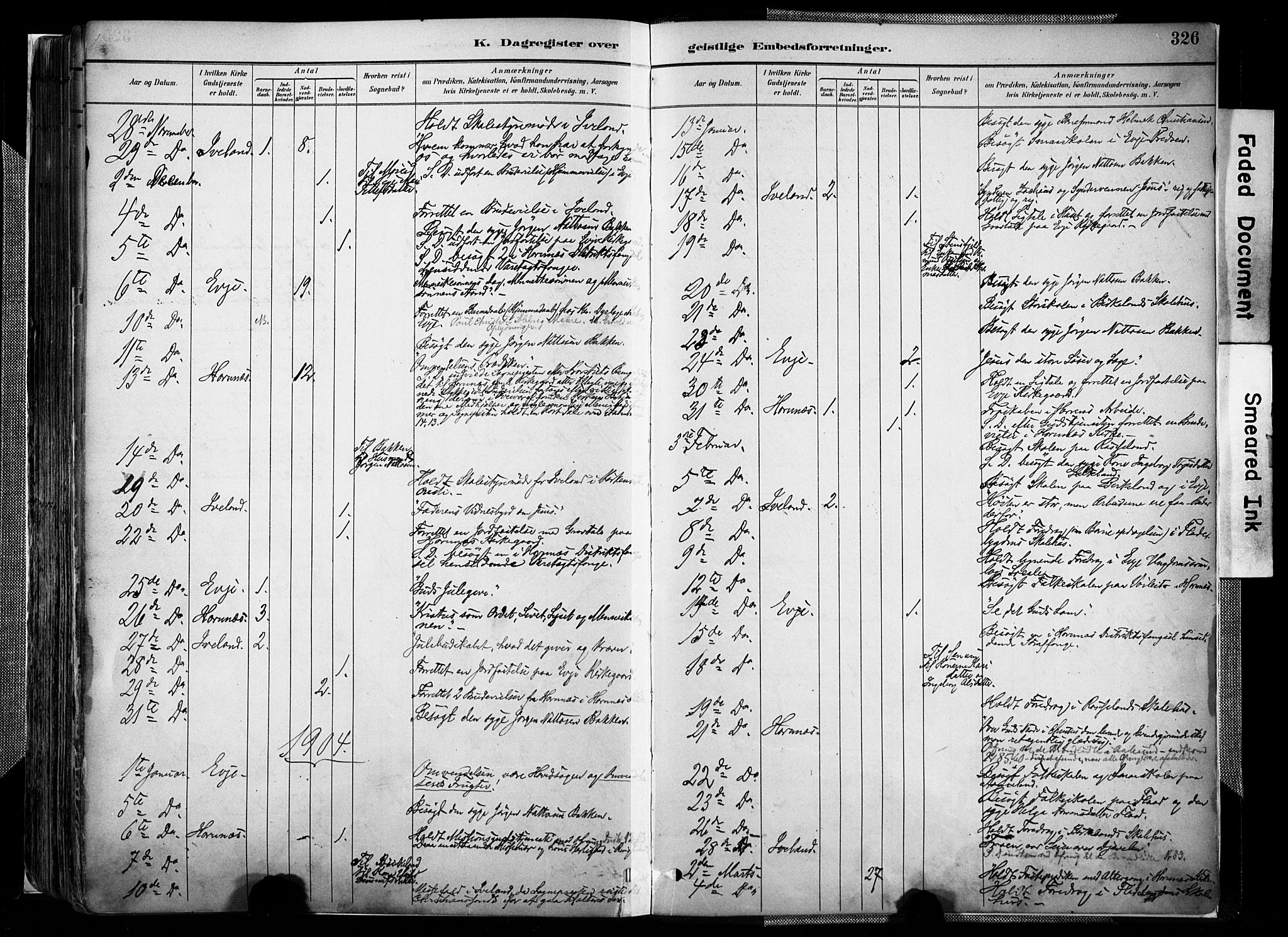 Evje sokneprestkontor, AV/SAK-1111-0008/F/Fa/Faa/L0007: Parish register (official) no. A 7, 1884-1909, p. 326