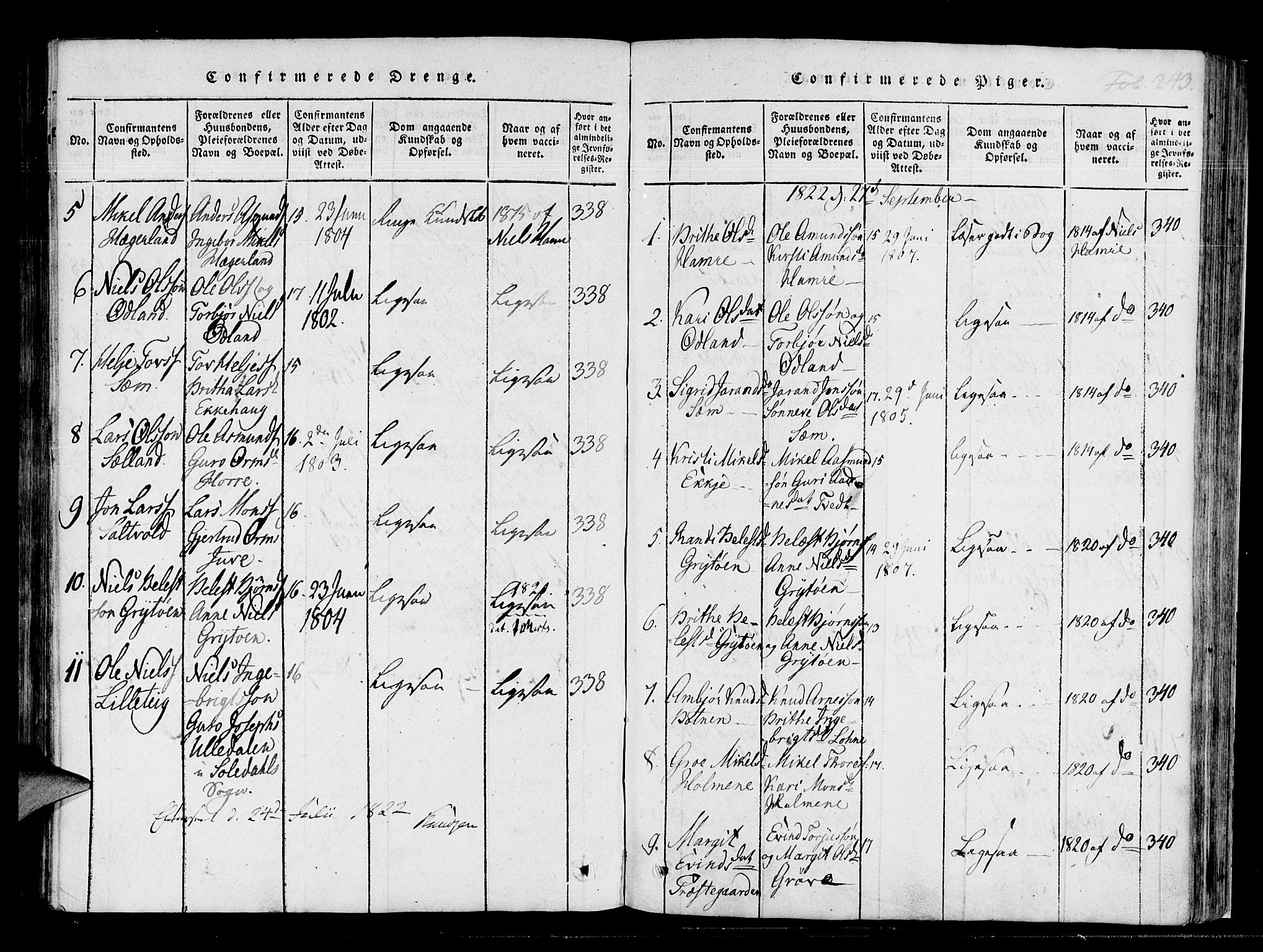 Røldal sokneprestembete, SAB/A-100247: Parish register (official) no. A 2, 1817-1856, p. 243