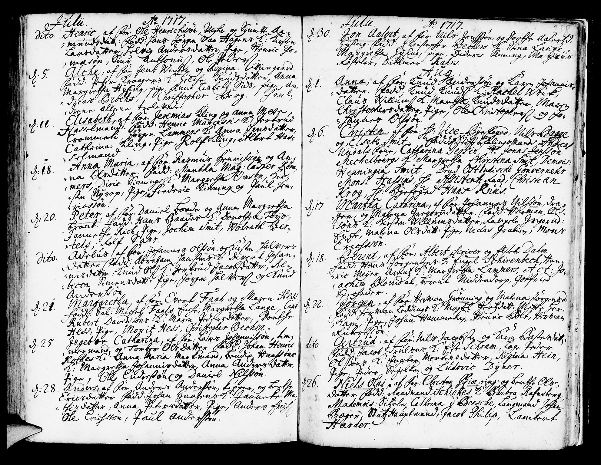 Korskirken sokneprestembete, AV/SAB-A-76101/H/Haa/L0003: Parish register (official) no. A 3, 1698-1719, p. 258