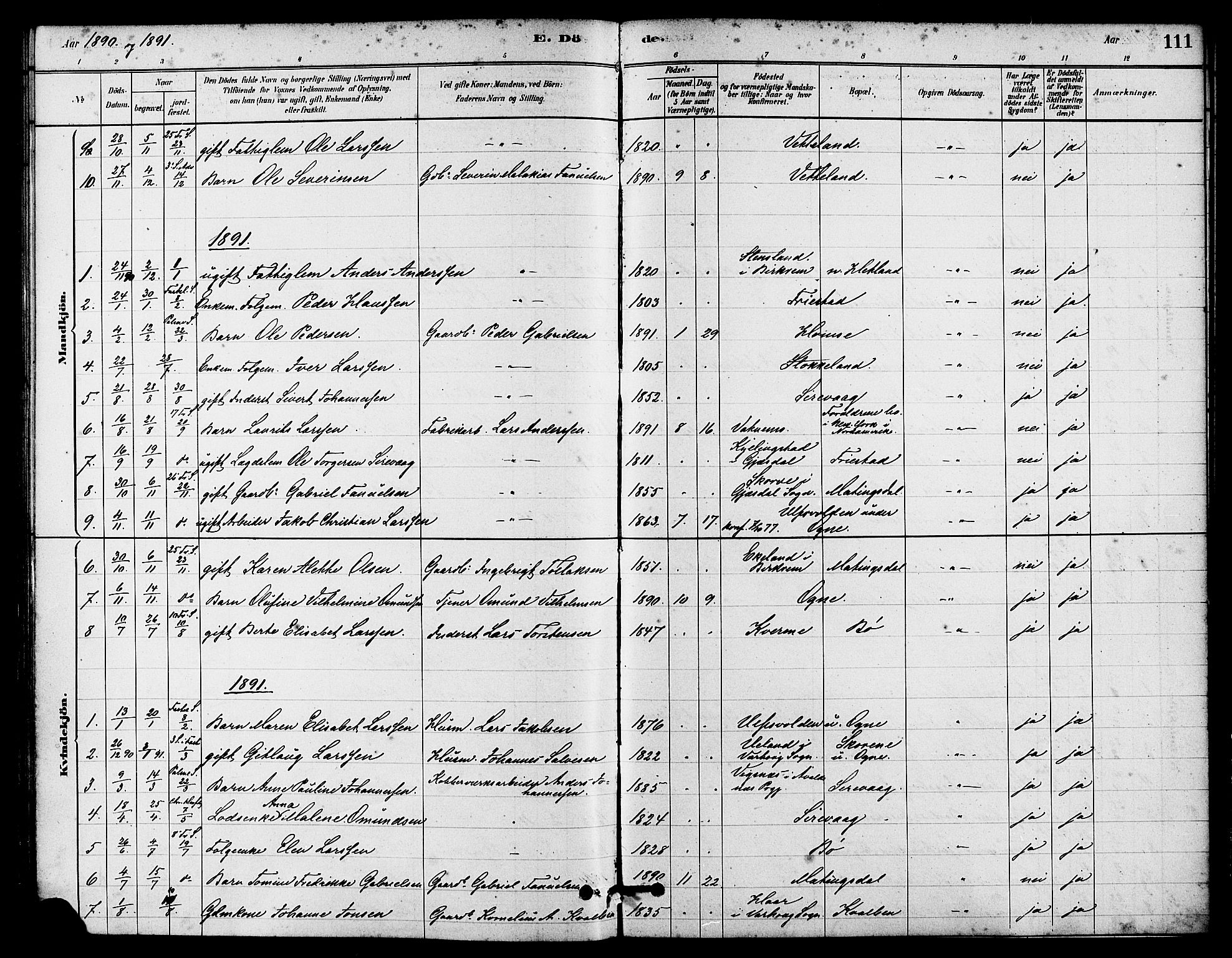 Eigersund sokneprestkontor, AV/SAST-A-101807/S08/L0016: Parish register (official) no. A 16, 1879-1893, p. 111