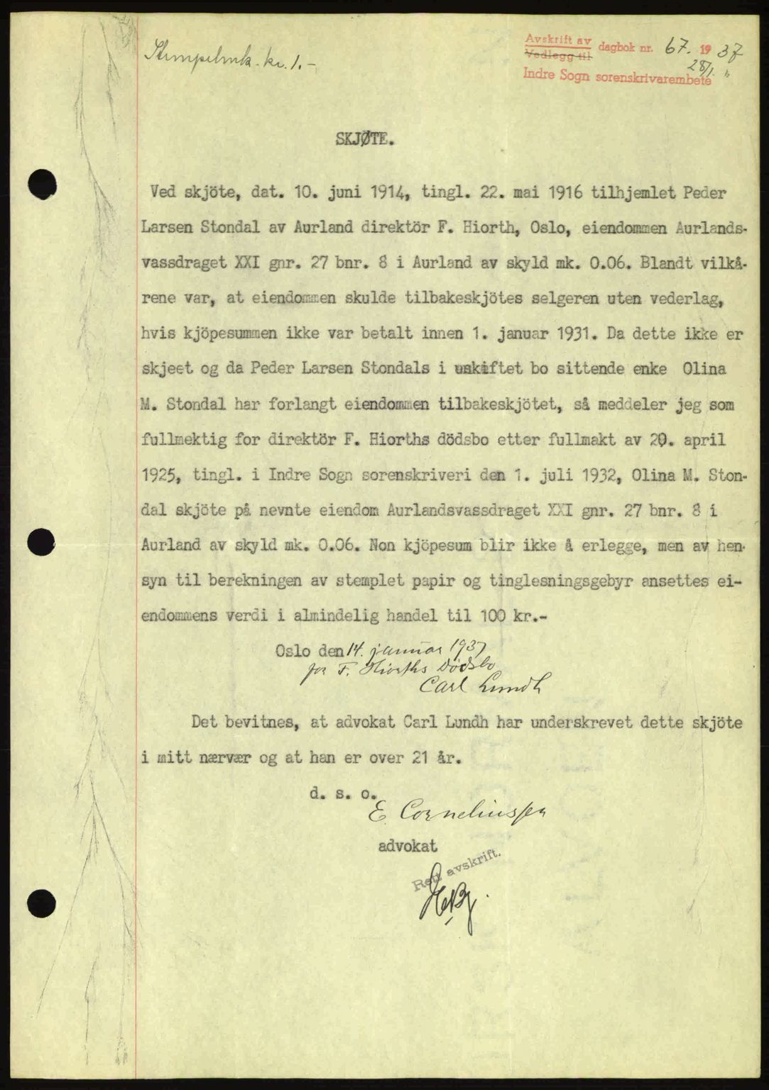 Indre Sogn tingrett, AV/SAB-A-3301/1/G/Gb/Gba/L0030: Mortgage book no. 30, 1935-1937, Deed date: 28.01.1937