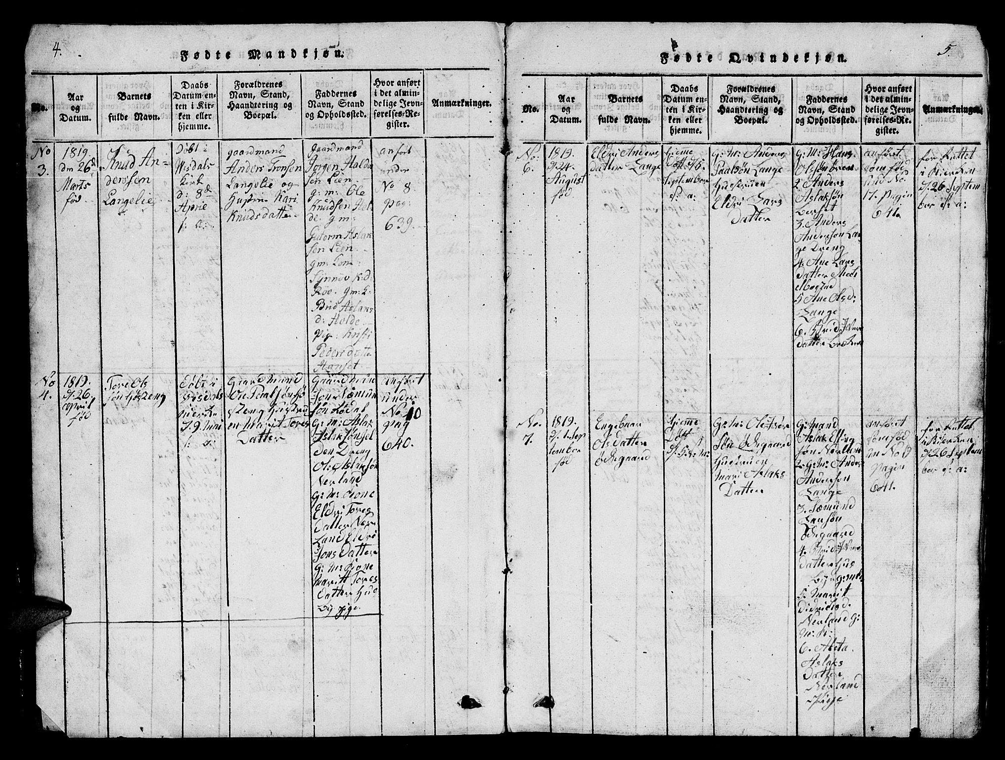 Ministerialprotokoller, klokkerbøker og fødselsregistre - Møre og Romsdal, AV/SAT-A-1454/554/L0644: Parish register (copy) no. 554C01, 1818-1851, p. 4-5