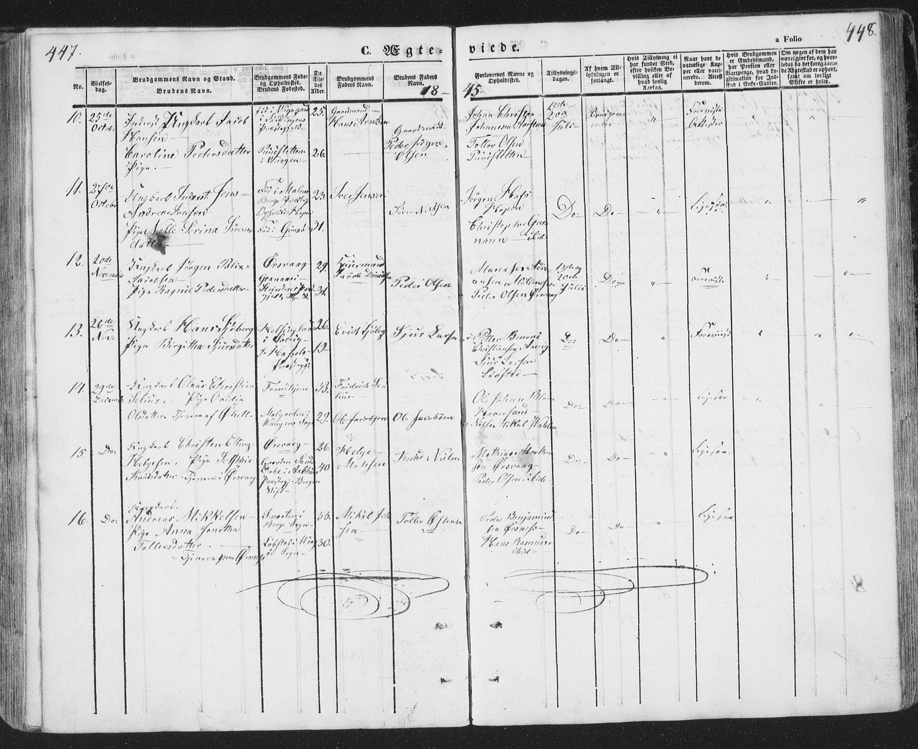 Ministerialprotokoller, klokkerbøker og fødselsregistre - Nordland, SAT/A-1459/874/L1072: Parish register (copy) no. 874C01, 1843-1859, p. 447-448