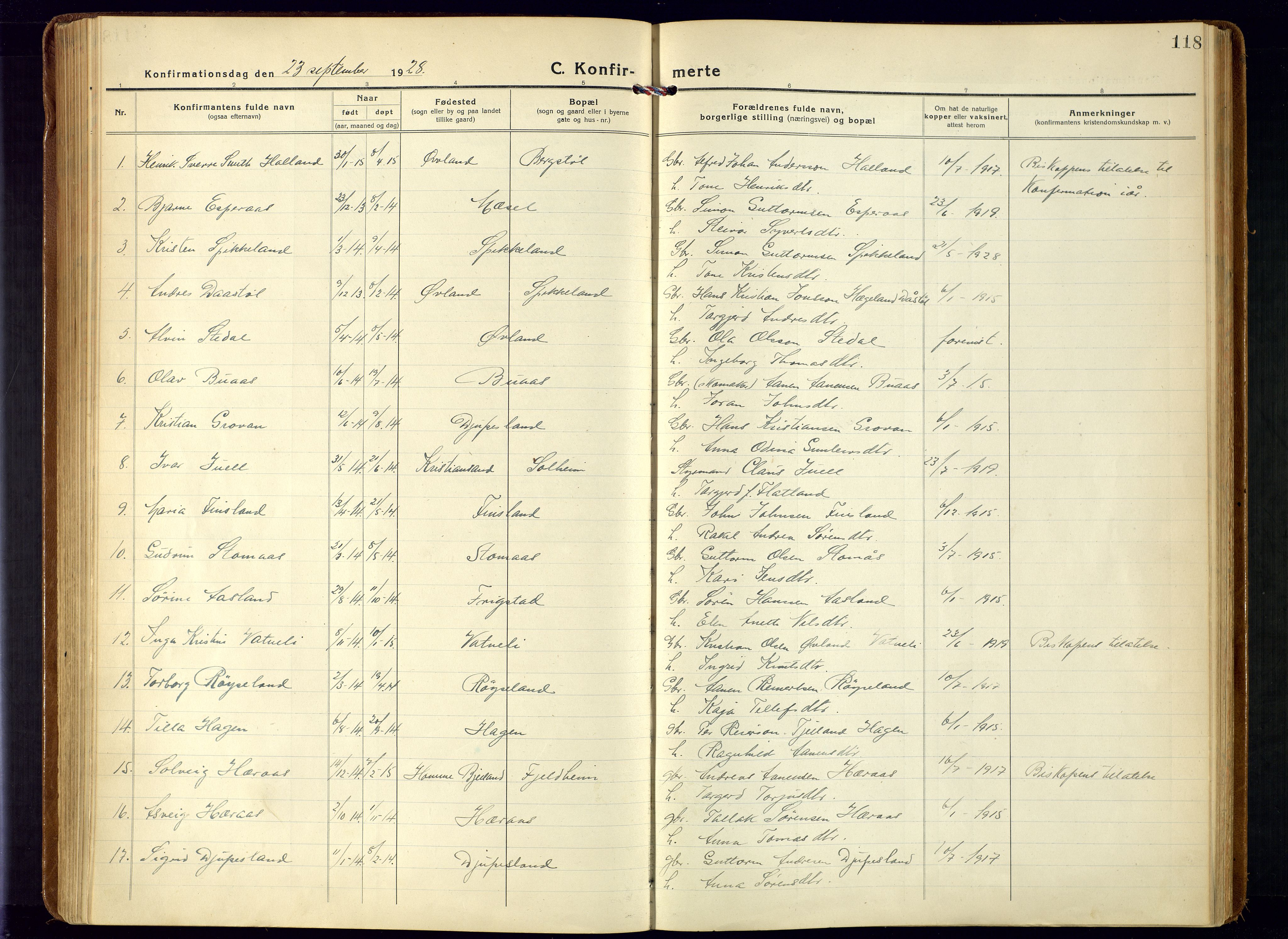 Bjelland sokneprestkontor, SAK/1111-0005/F/Fa/Fab/L0005: Parish register (official) no. A 5, 1921-1951, p. 118