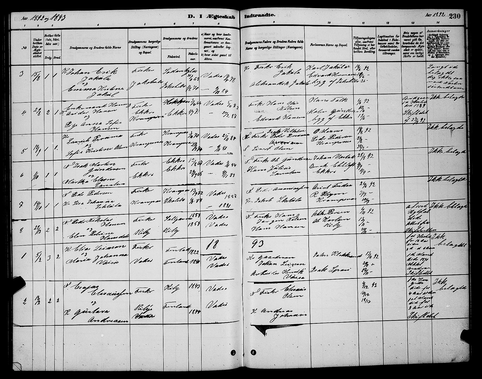 Vadsø sokneprestkontor, SATØ/S-1325/H/Hb/L0003klokker: Parish register (copy) no. 3, 1881-1901, p. 230