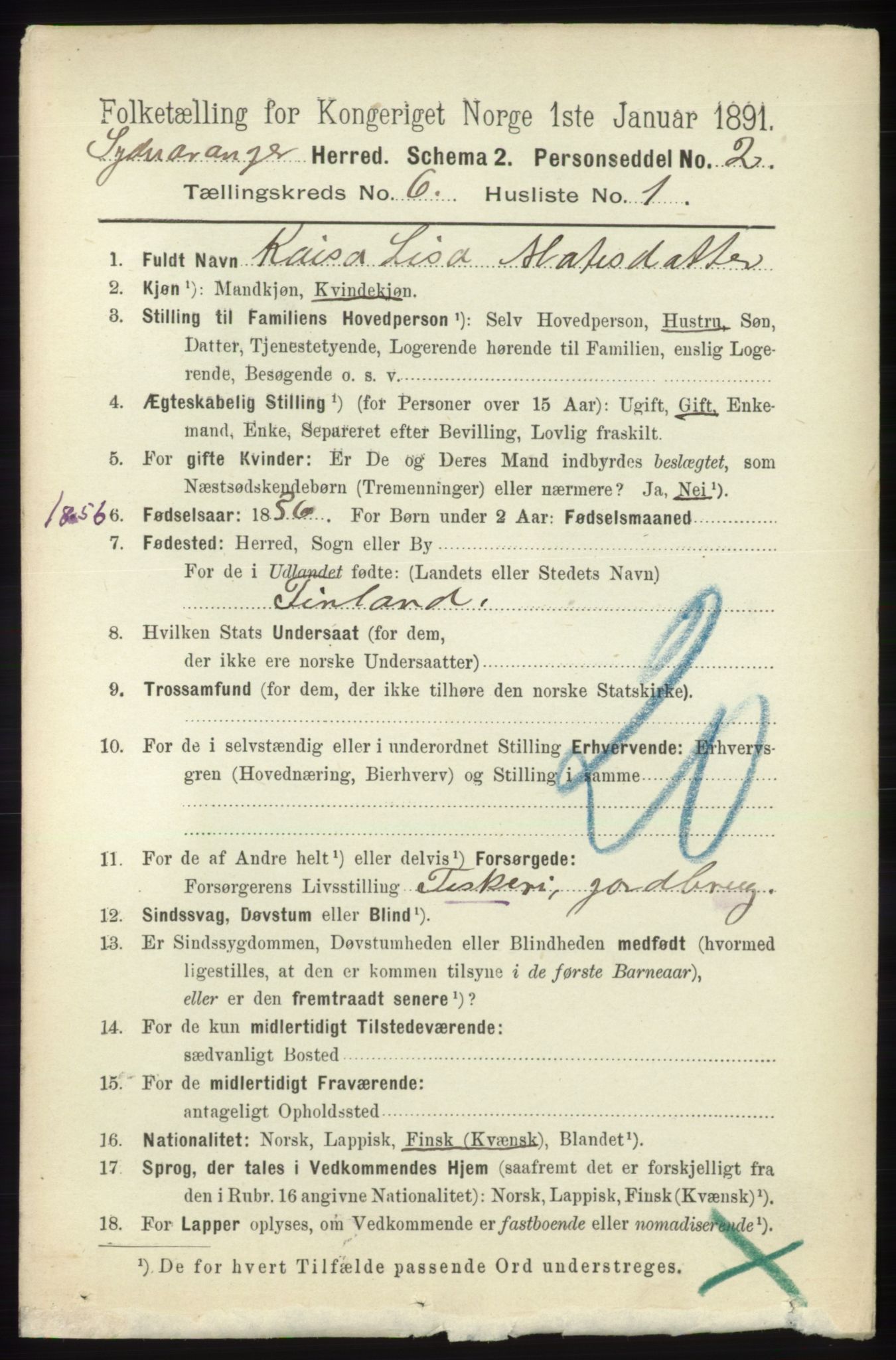 RA, 1891 census for 2030 Sør-Varanger, 1891, p. 1901