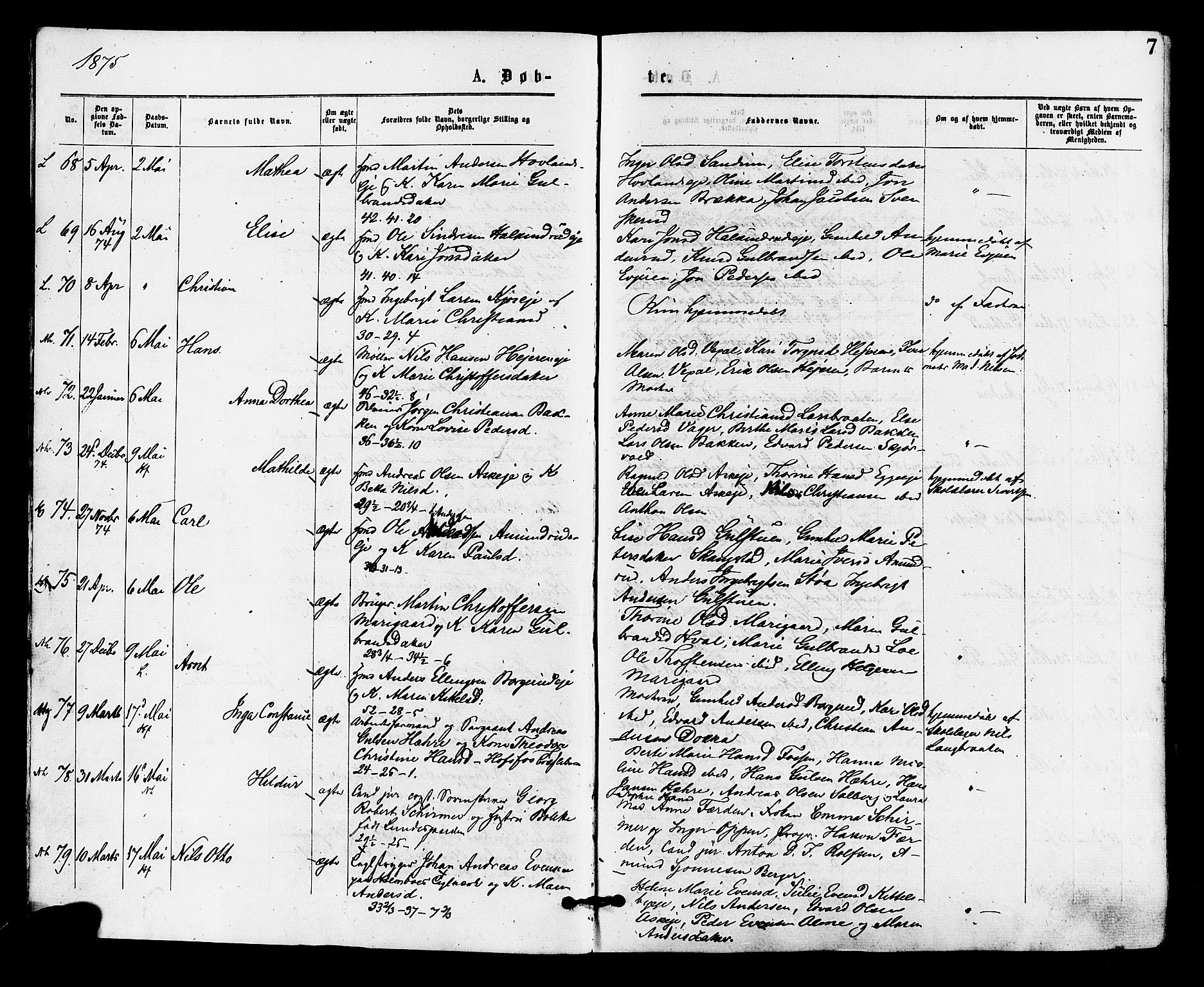 Norderhov kirkebøker, AV/SAKO-A-237/F/Fa/L0015: Parish register (official) no. 15, 1875-1884, p. 7