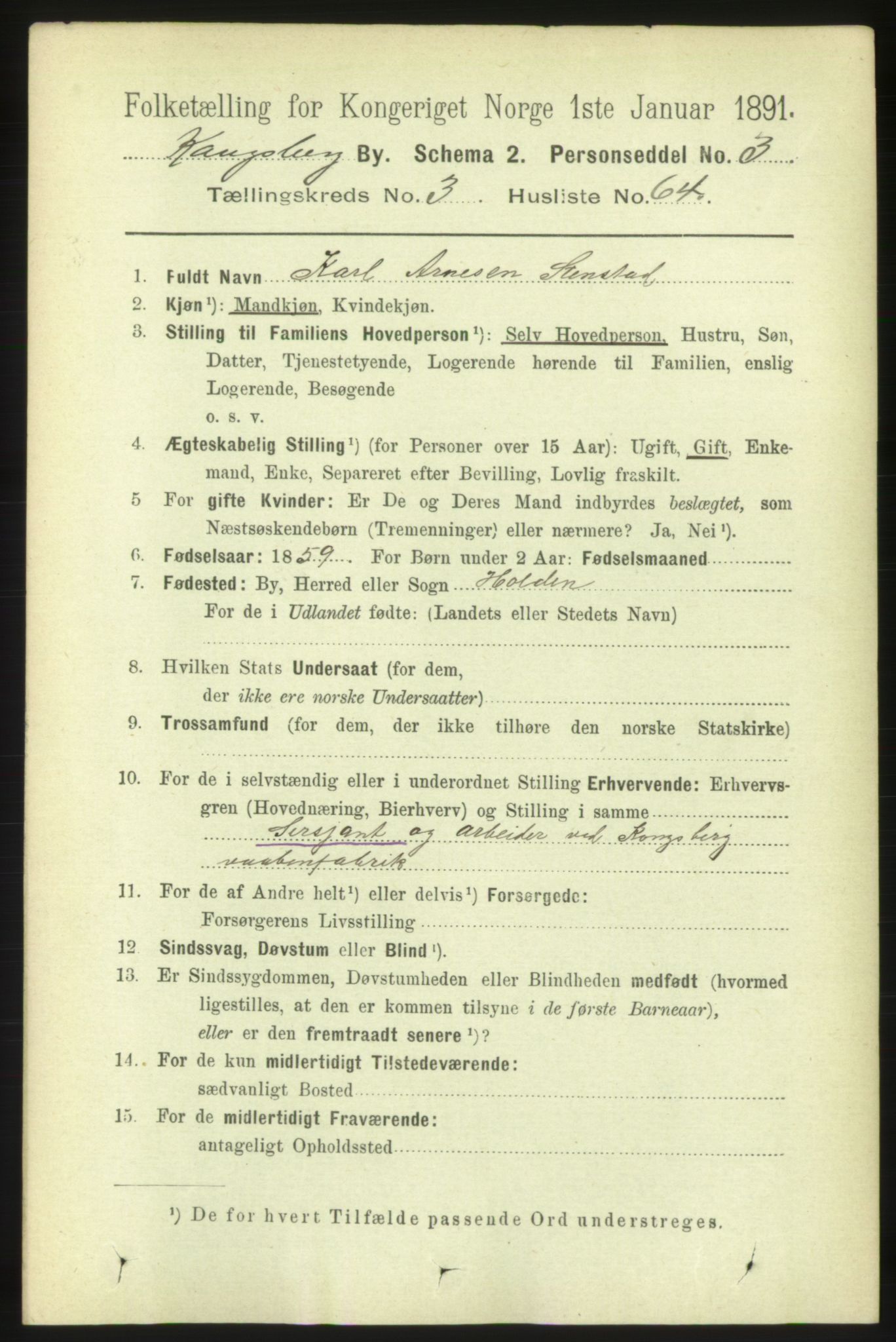 RA, 1891 census for 0604 Kongsberg, 1891, p. 3283