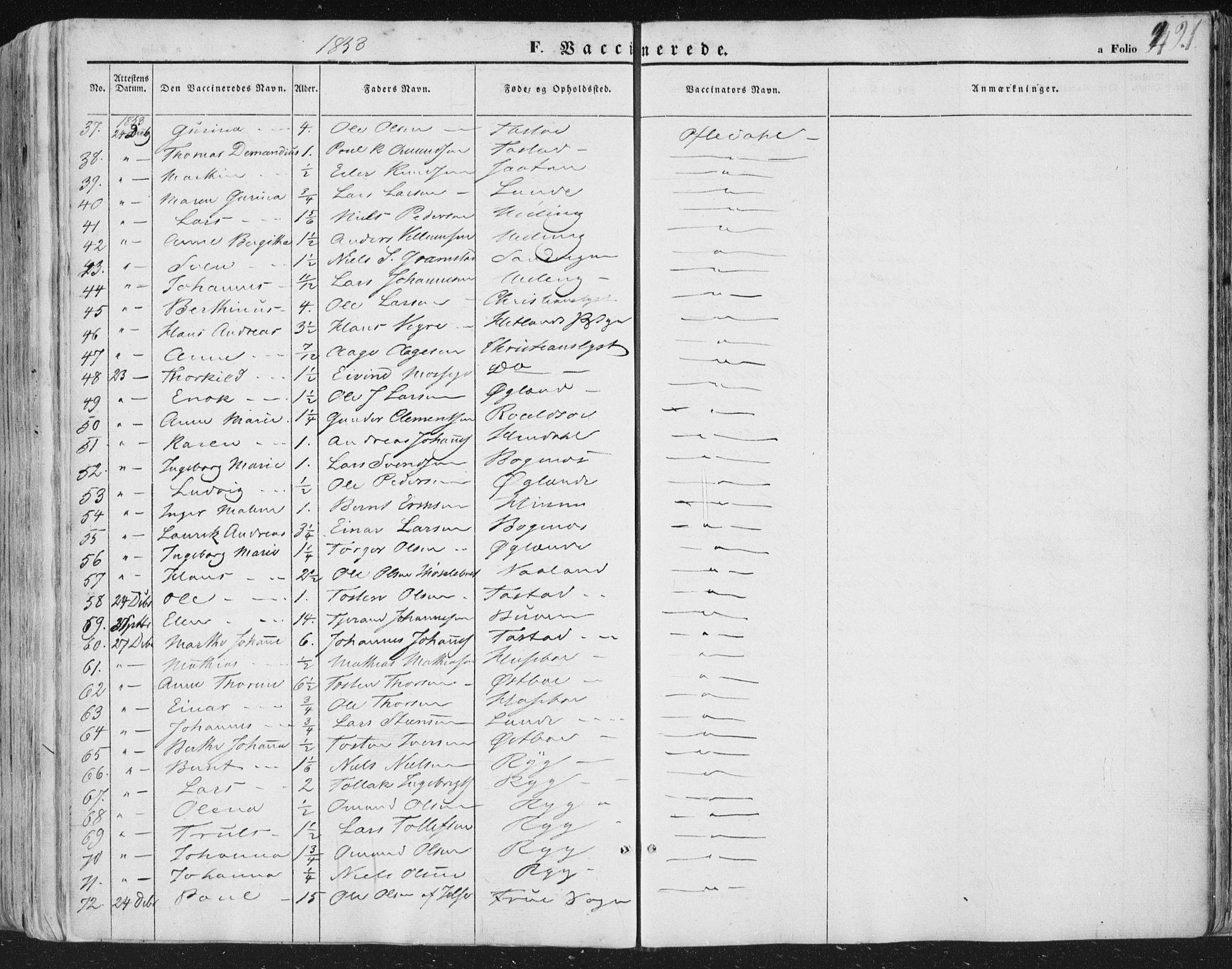 Hetland sokneprestkontor, AV/SAST-A-101826/30/30BA/L0002: Parish register (official) no. A 2, 1849-1869, p. 421