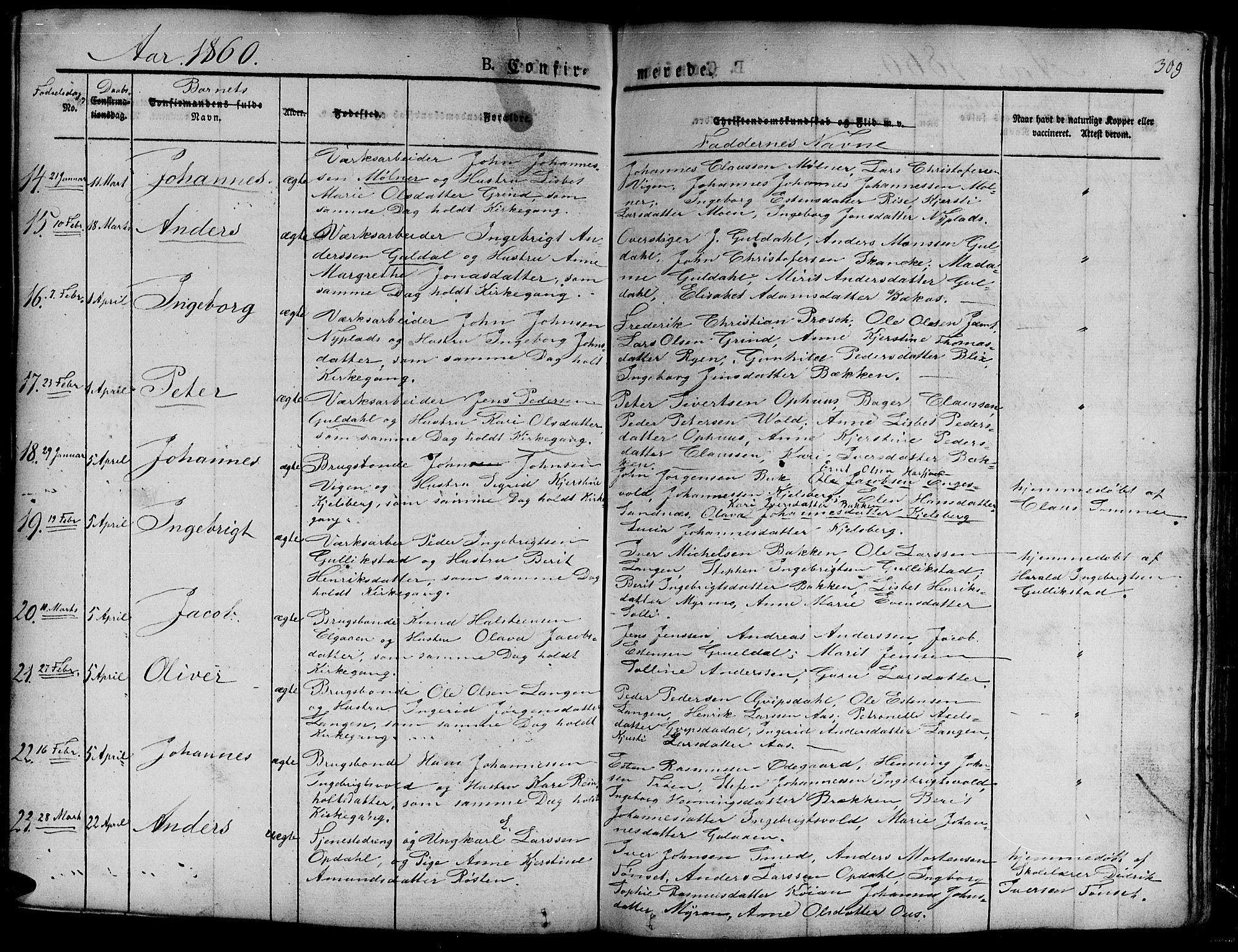 Ministerialprotokoller, klokkerbøker og fødselsregistre - Sør-Trøndelag, AV/SAT-A-1456/681/L0938: Parish register (copy) no. 681C02, 1829-1879, p. 309