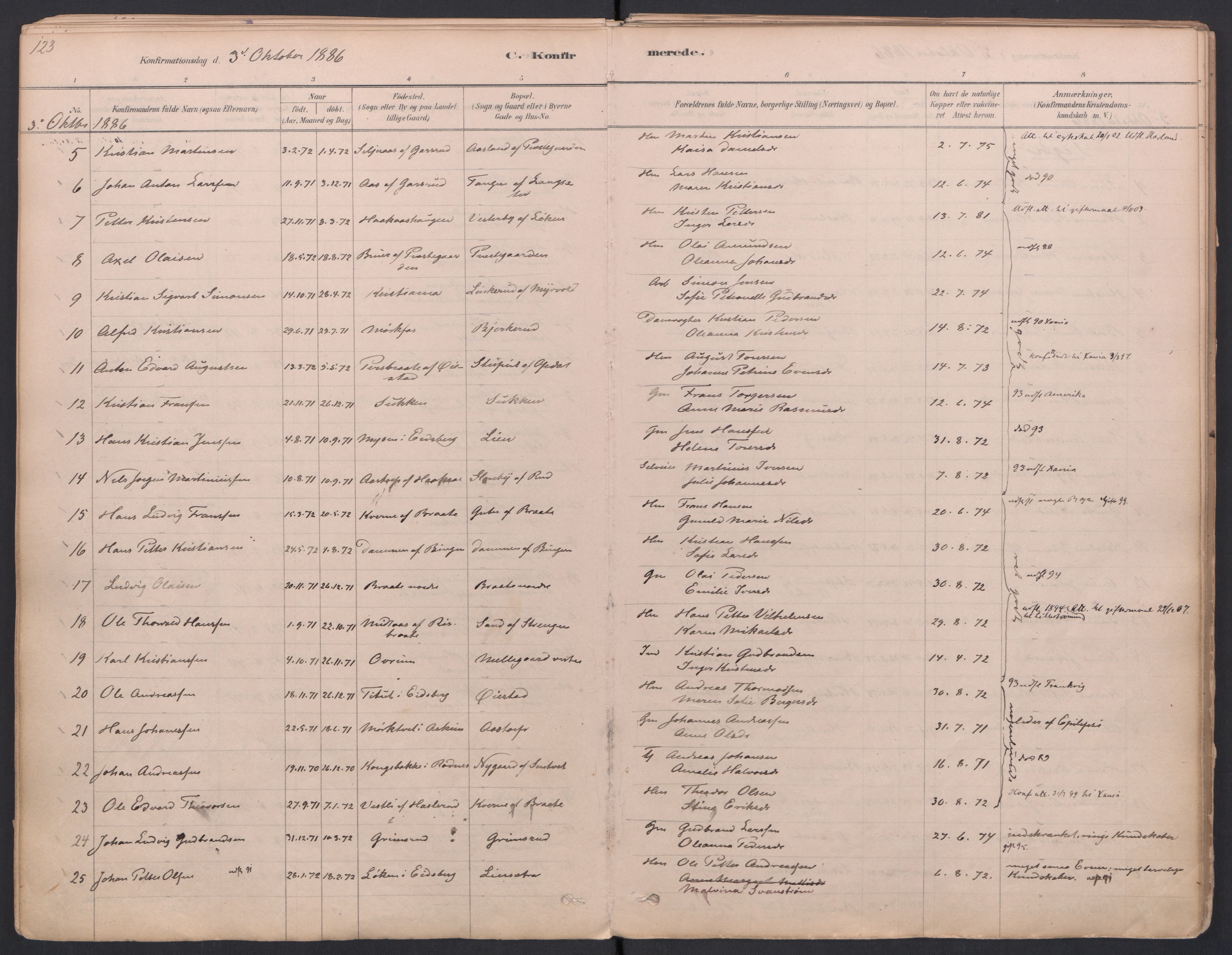 Trøgstad prestekontor Kirkebøker, SAO/A-10925/F/Fa/L0010: Parish register (official) no. I 10, 1878-1898, p. 123