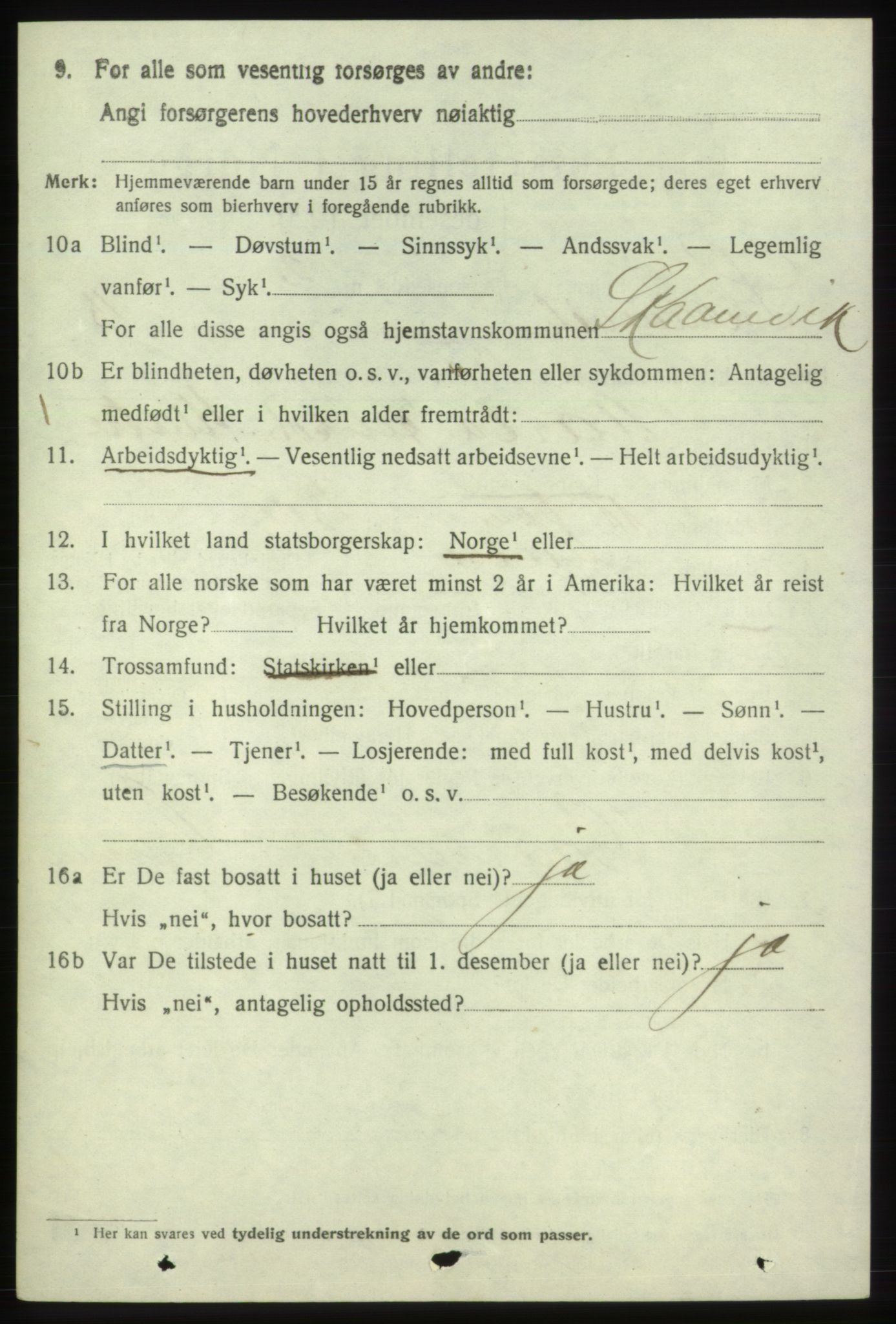 SAB, 1920 census for Skånevik, 1920, p. 6980