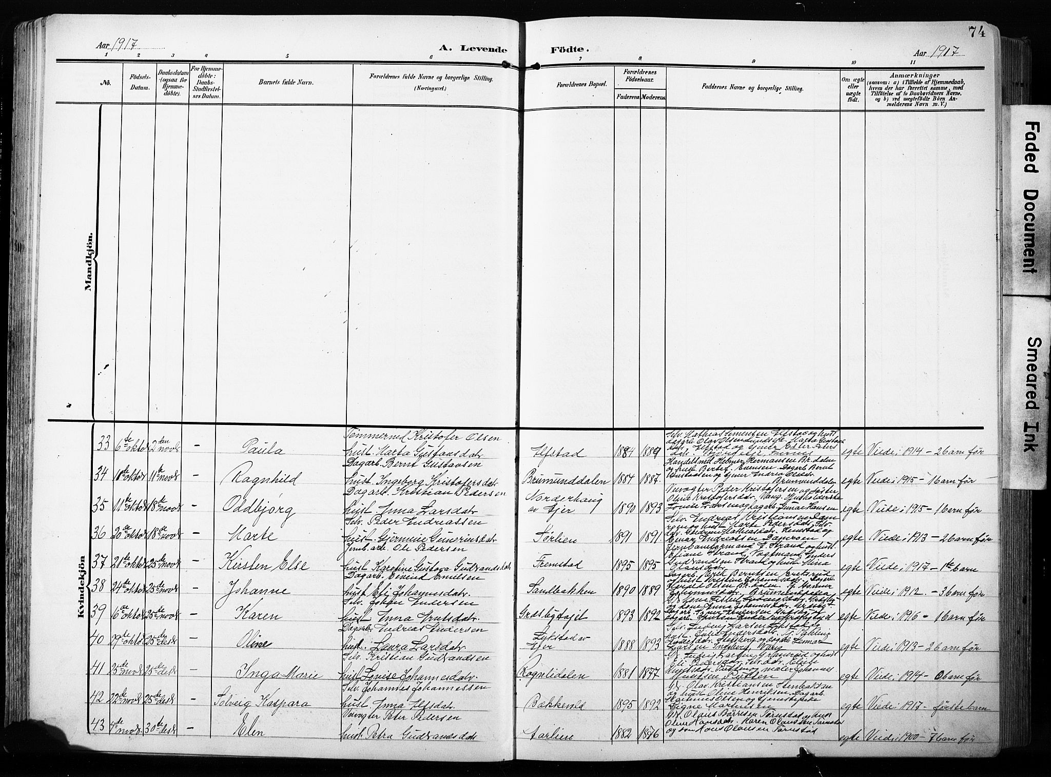 Furnes prestekontor, AV/SAH-PREST-012/L/La/L0001: Parish register (copy) no. 1, 1904-1933, p. 74