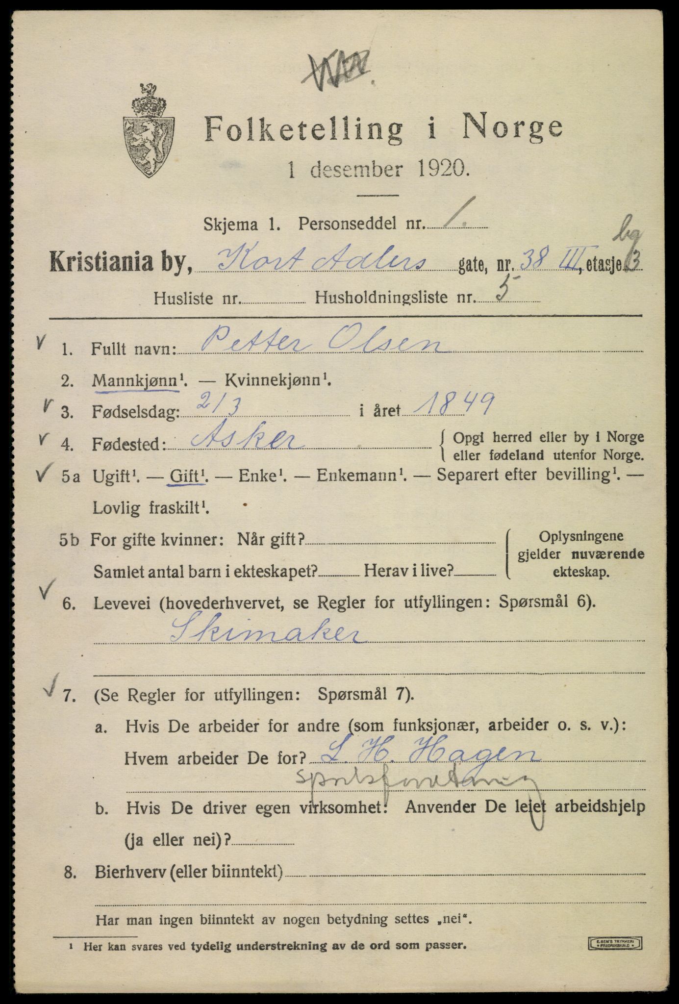 SAO, 1920 census for Kristiania, 1920, p. 191911