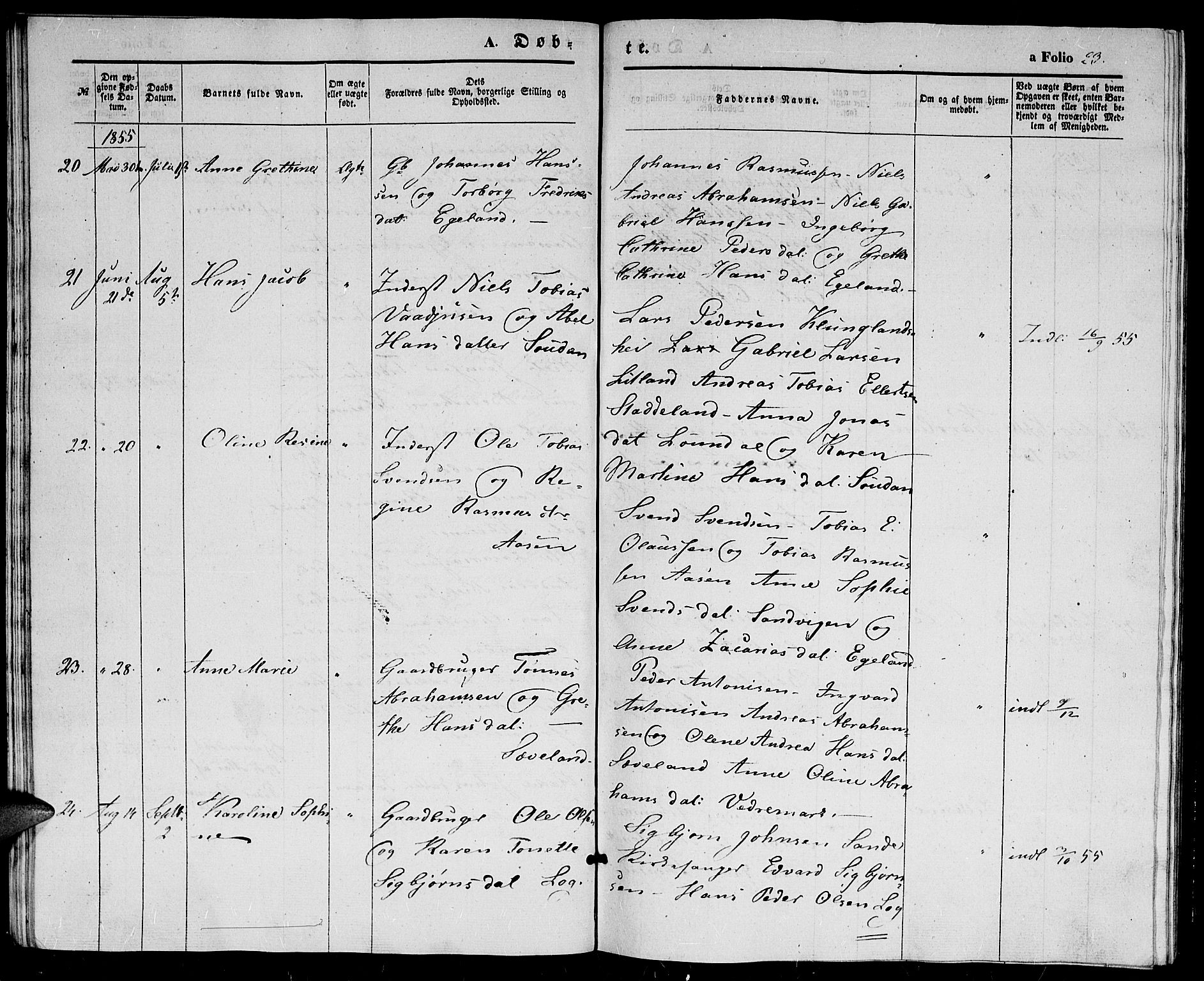 Herad sokneprestkontor, AV/SAK-1111-0018/F/Fb/Fba/L0002: Parish register (copy) no. B 2, 1852-1862, p. 23