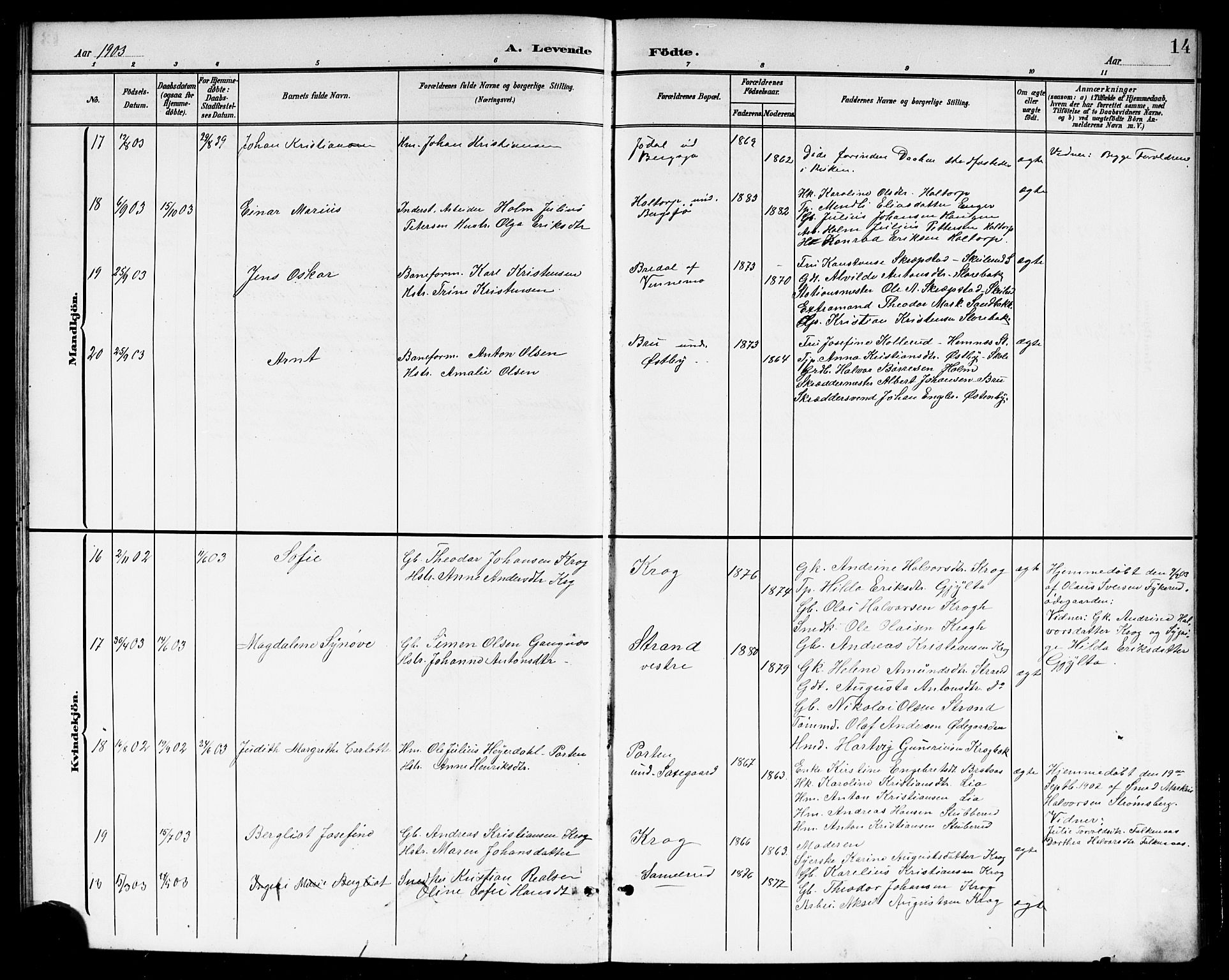 Høland prestekontor Kirkebøker, AV/SAO-A-10346a/G/Gb/L0001: Parish register (copy) no. II 1, 1902-1919, p. 14