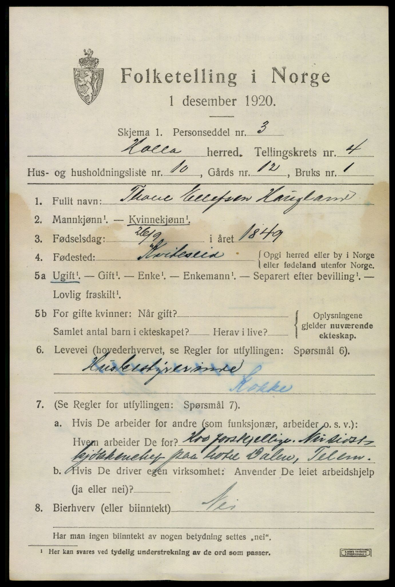 SAKO, 1920 census for Holla, 1920, p. 3729