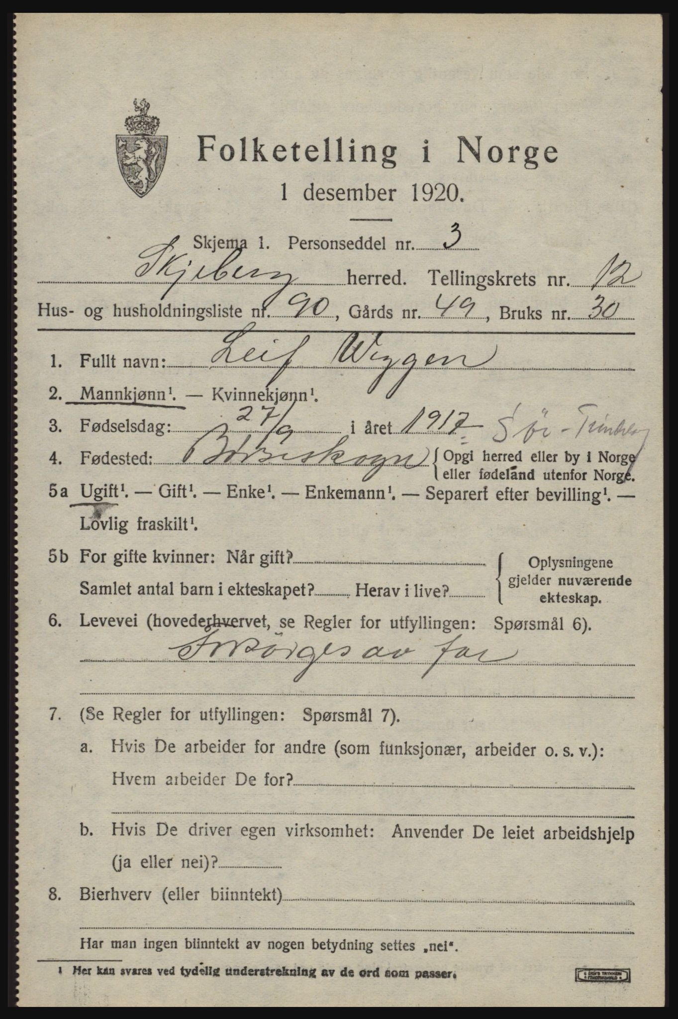 SAO, 1920 census for Skjeberg, 1920, p. 11633