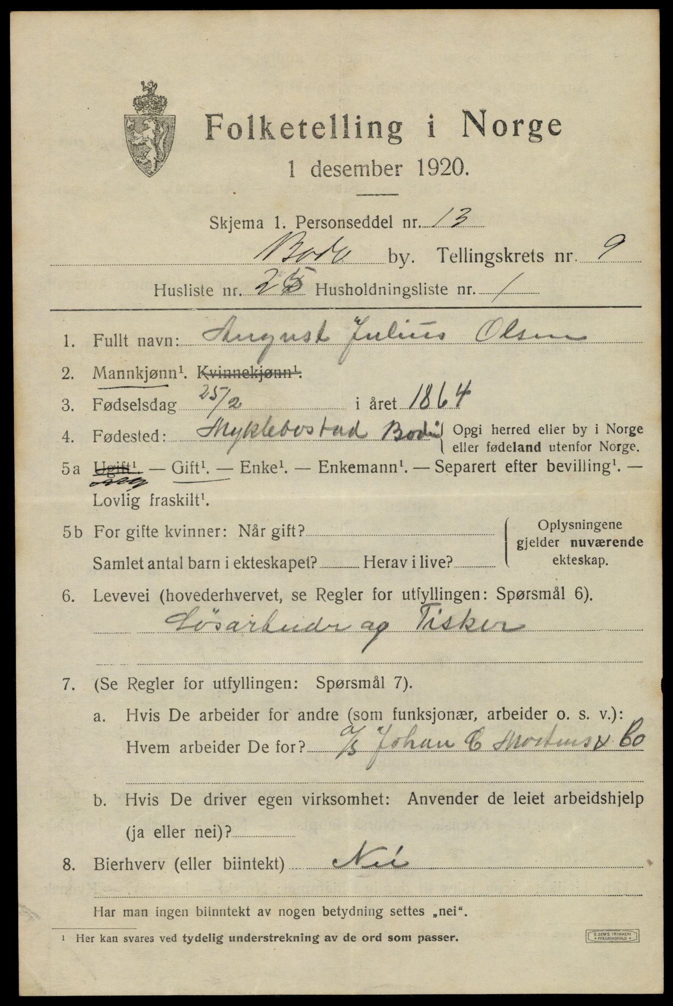 SAT, 1920 census for Bodø, 1920, p. 13321