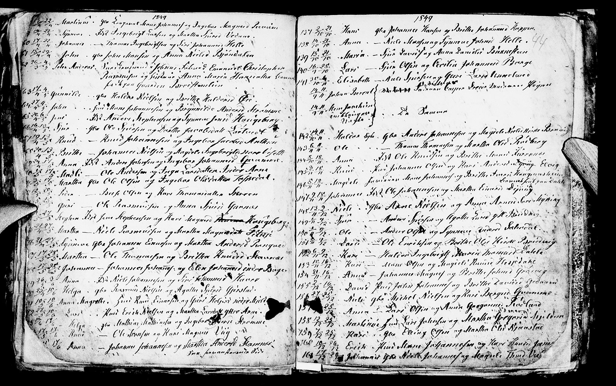 Haus sokneprestembete, SAB/A-75601/H/Hab: Parish register (copy) no. A 1, 1830-1855, p. 44