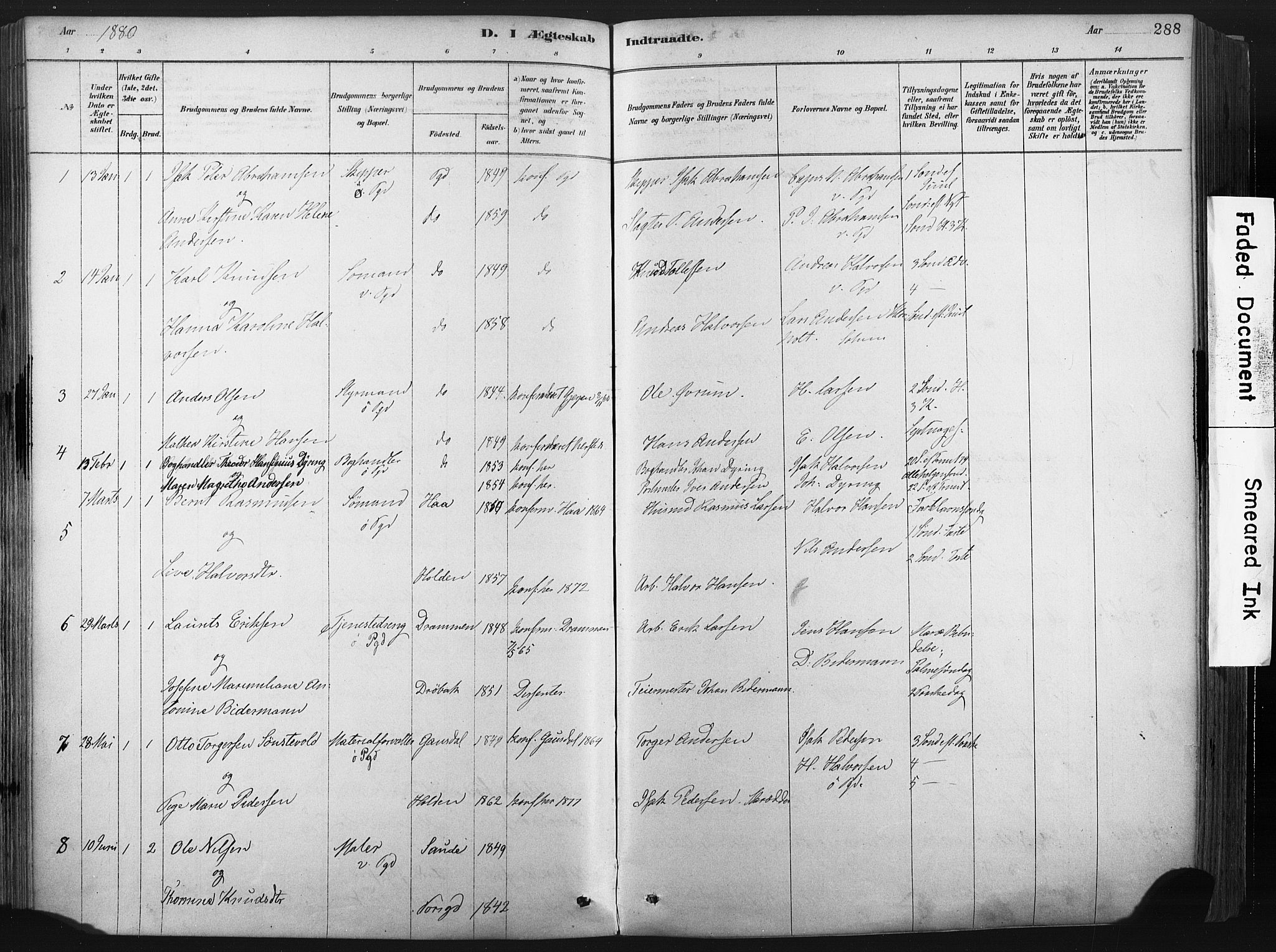 Porsgrunn kirkebøker , SAKO/A-104/F/Fa/L0008: Parish register (official) no. 8, 1878-1895, p. 288