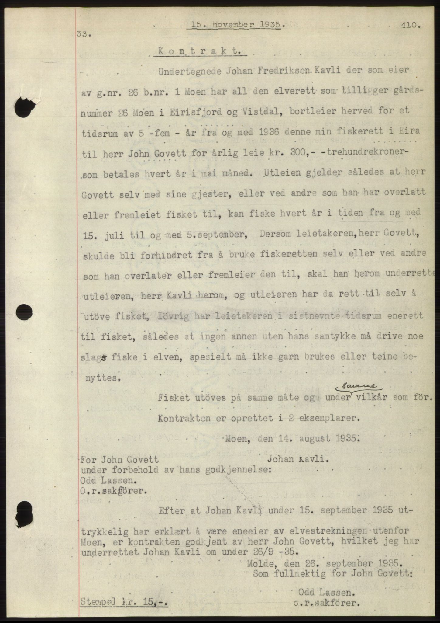 Romsdal sorenskriveri, AV/SAT-A-4149/1/2/2C/L0067: Mortgage book no. 61, 1935-1935, Deed date: 15.11.1935