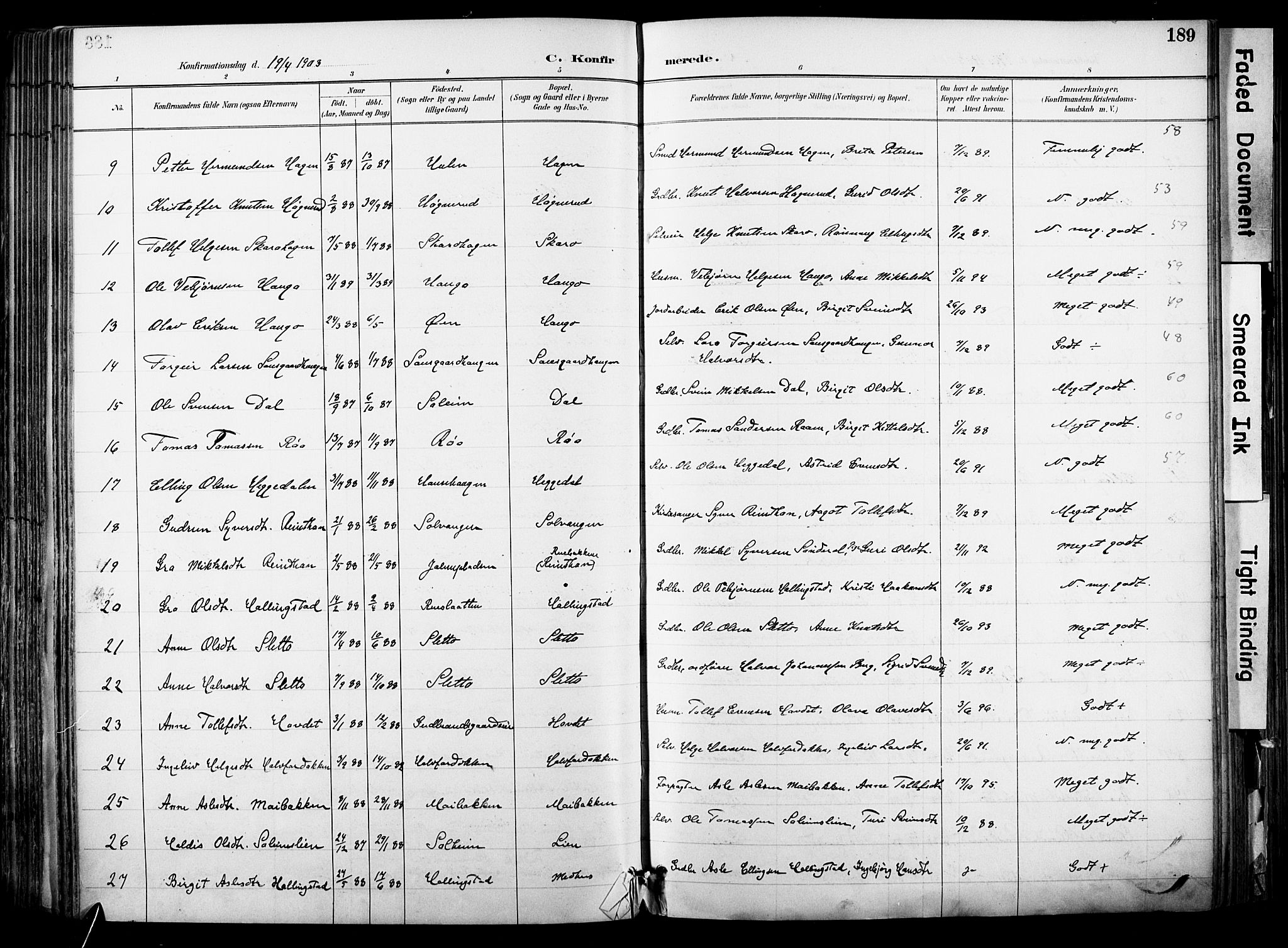 Hol kirkebøker, SAKO/A-227/F/Fa/L0003: Parish register (official) no. I 3, 1887-1918, p. 189