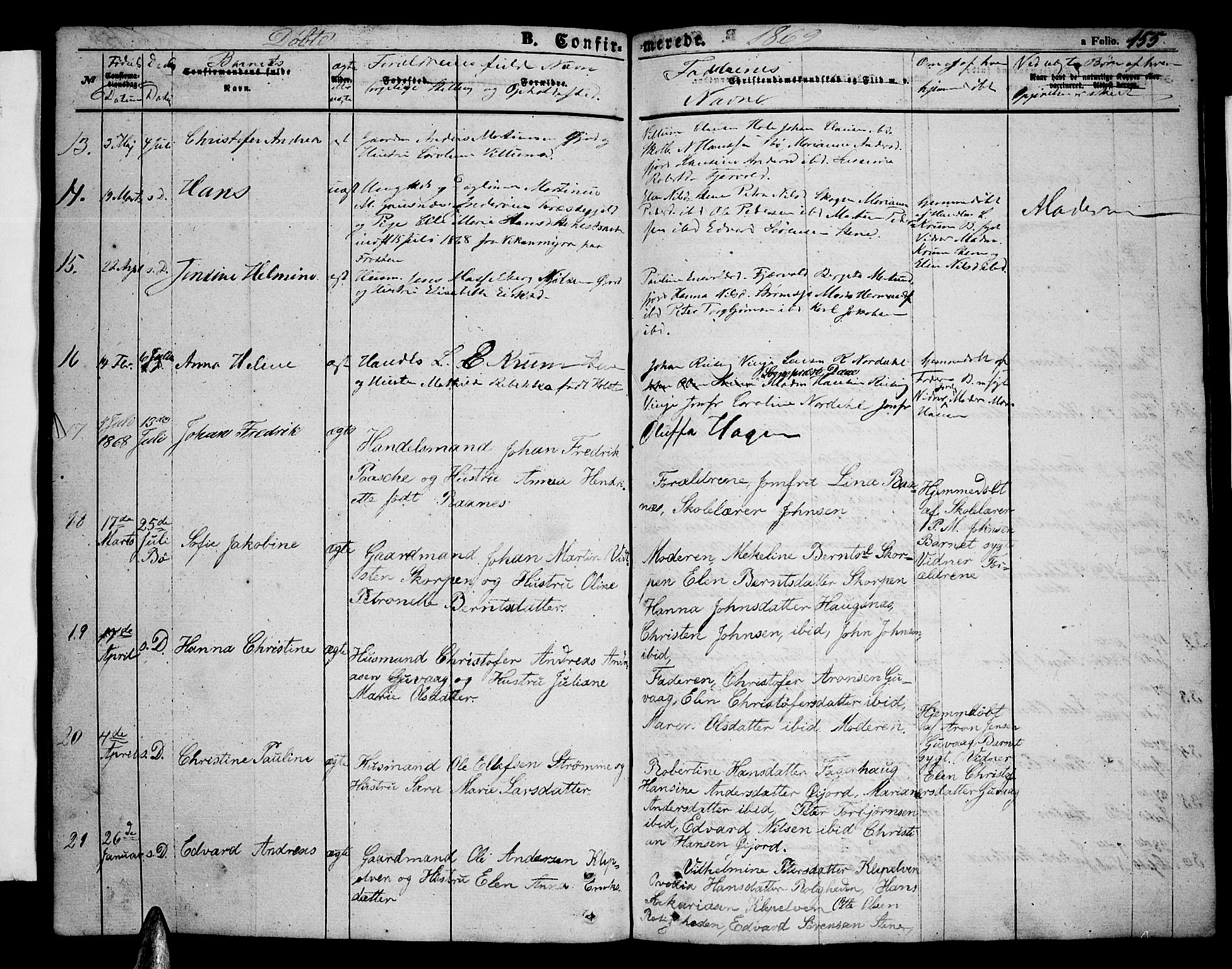 Ministerialprotokoller, klokkerbøker og fødselsregistre - Nordland, SAT/A-1459/891/L1313: Parish register (copy) no. 891C02, 1856-1870, p. 155