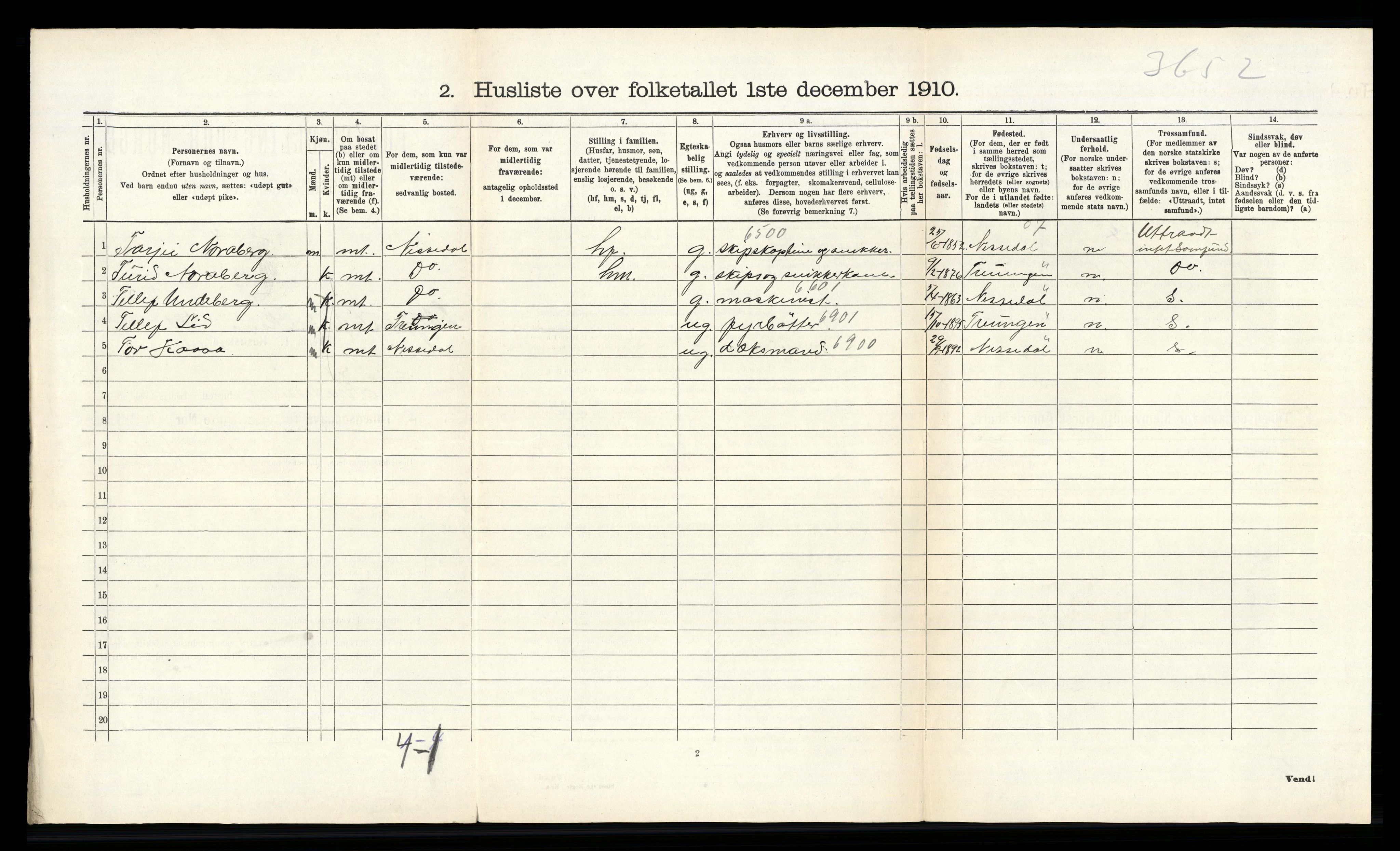 RA, 1910 census for Kviteseid, 1910, p. 191