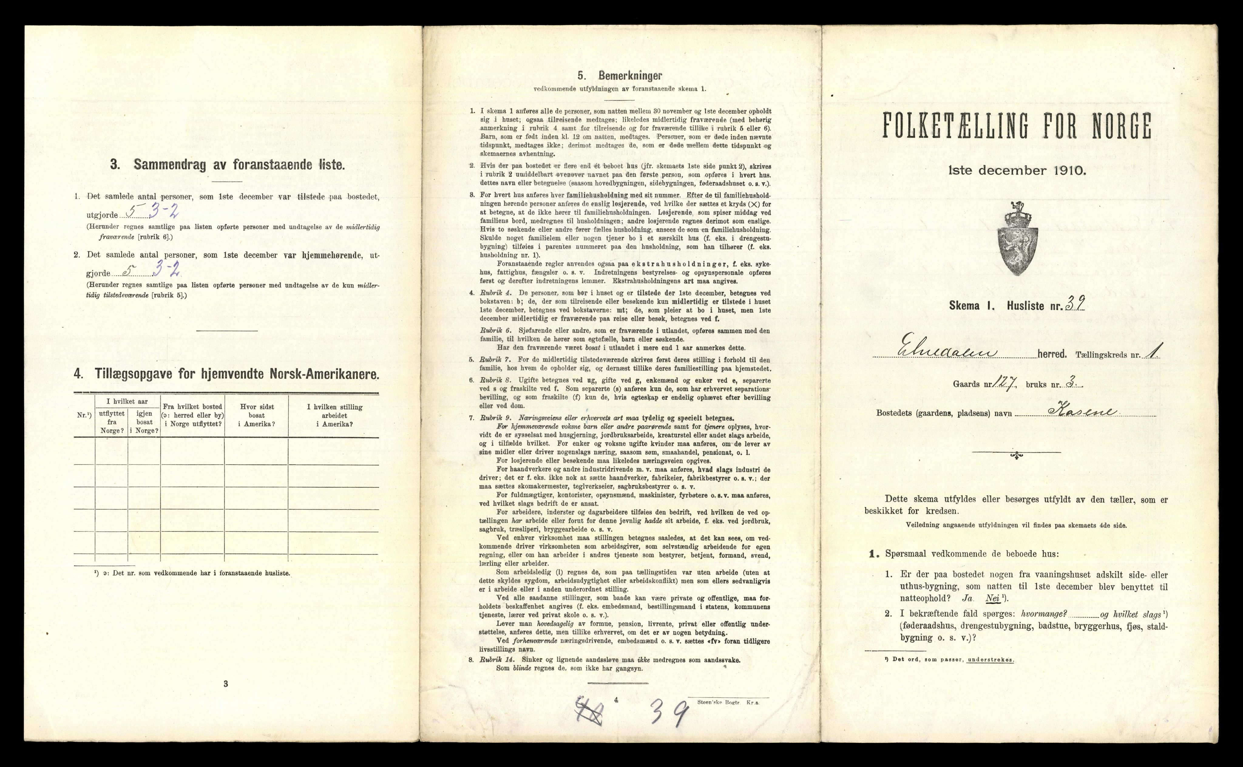 RA, 1910 census for Etnedal, 1910, p. 105