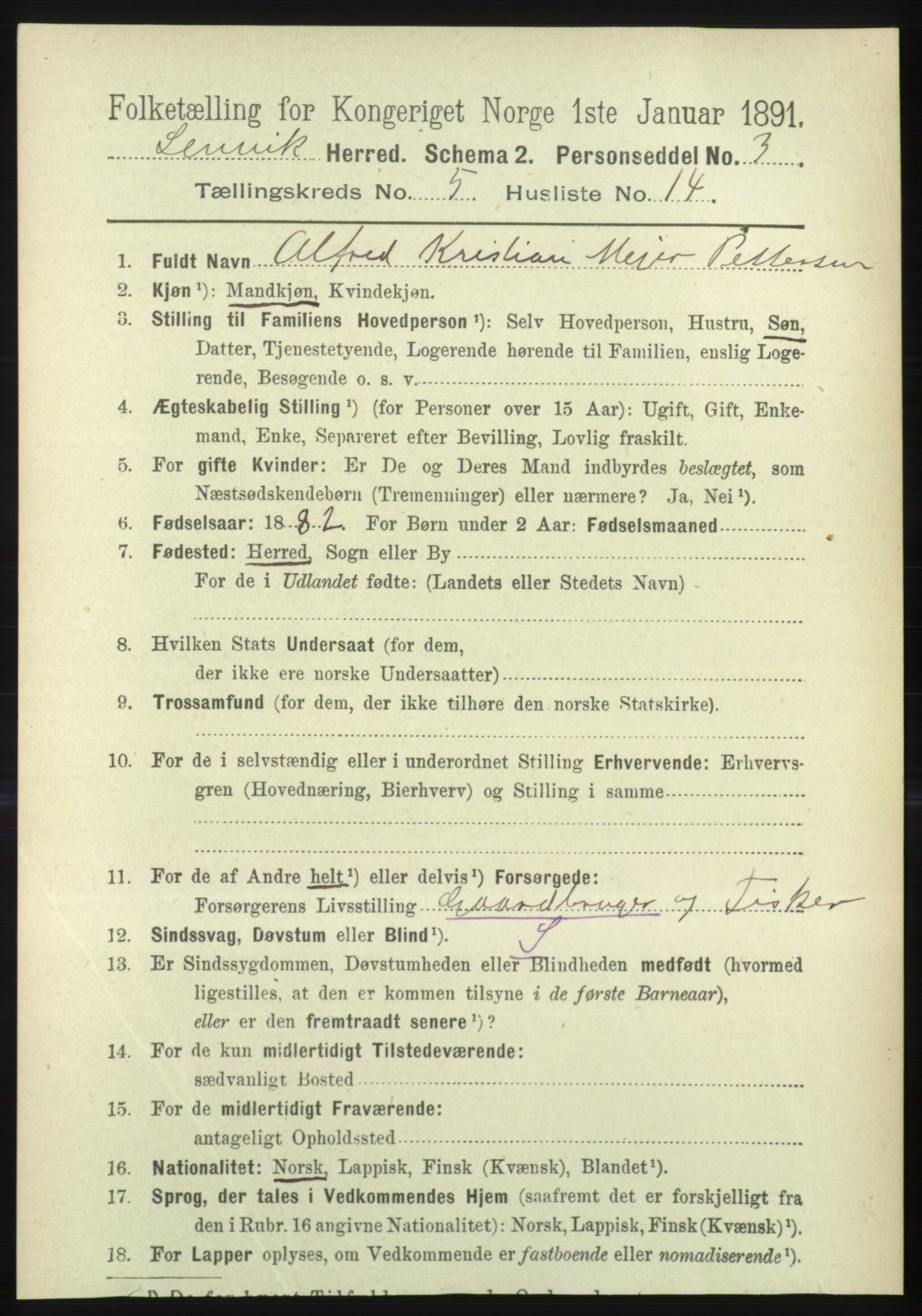 RA, 1891 census for 1931 Lenvik, 1891, p. 2636