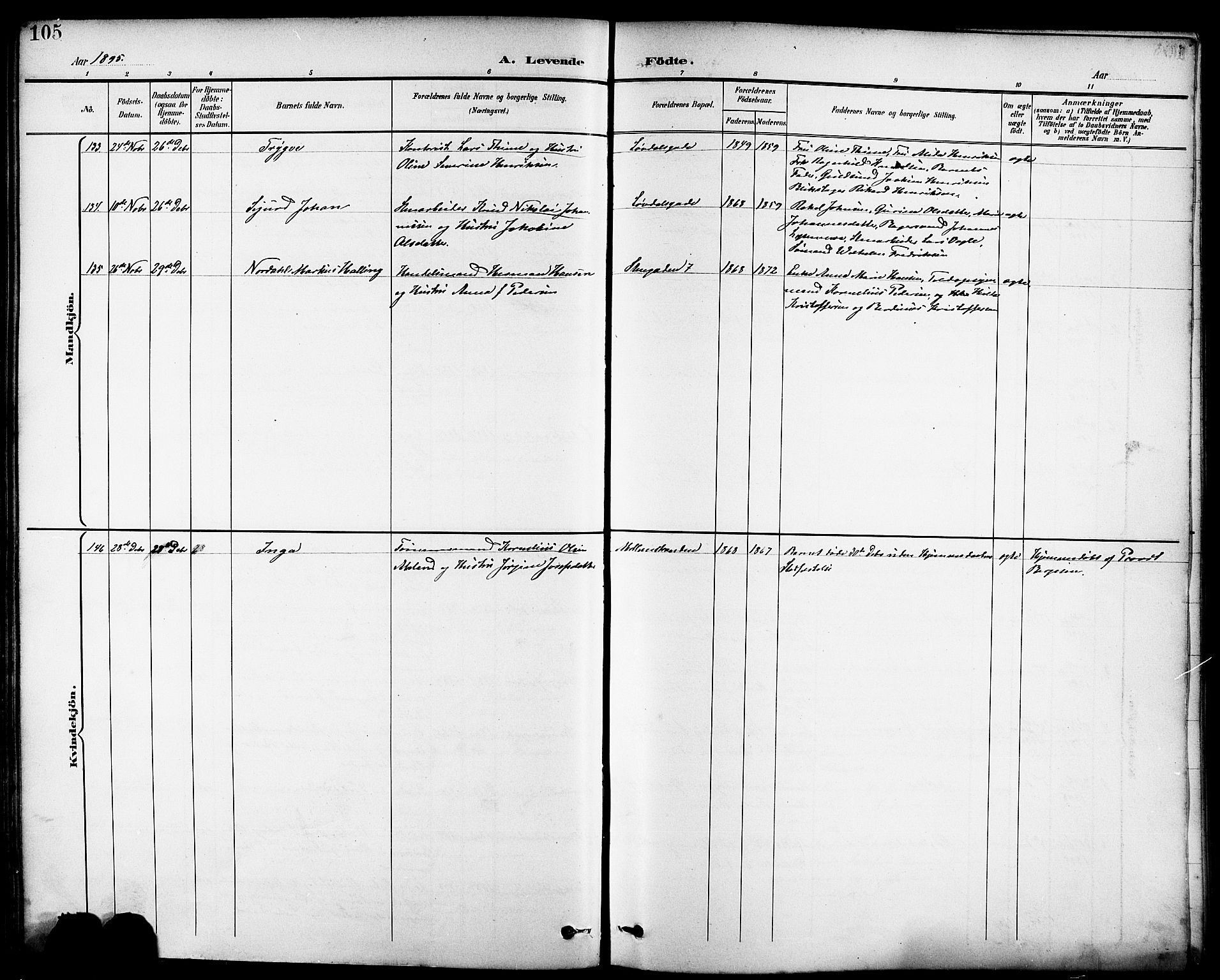 Domkirken sokneprestkontor, AV/SAST-A-101812/001/30/30BB/L0016: Parish register (copy) no. B 16, 1891-1902, p. 105