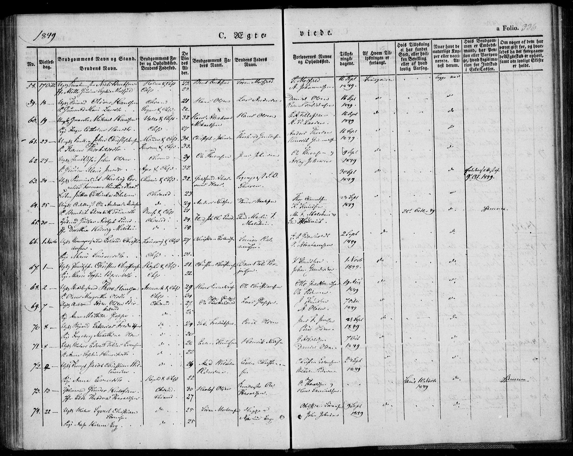 Kristiansand domprosti, AV/SAK-1112-0006/F/Fa/L0013: Parish register (official) no. A 13, 1842-1851, p. 336