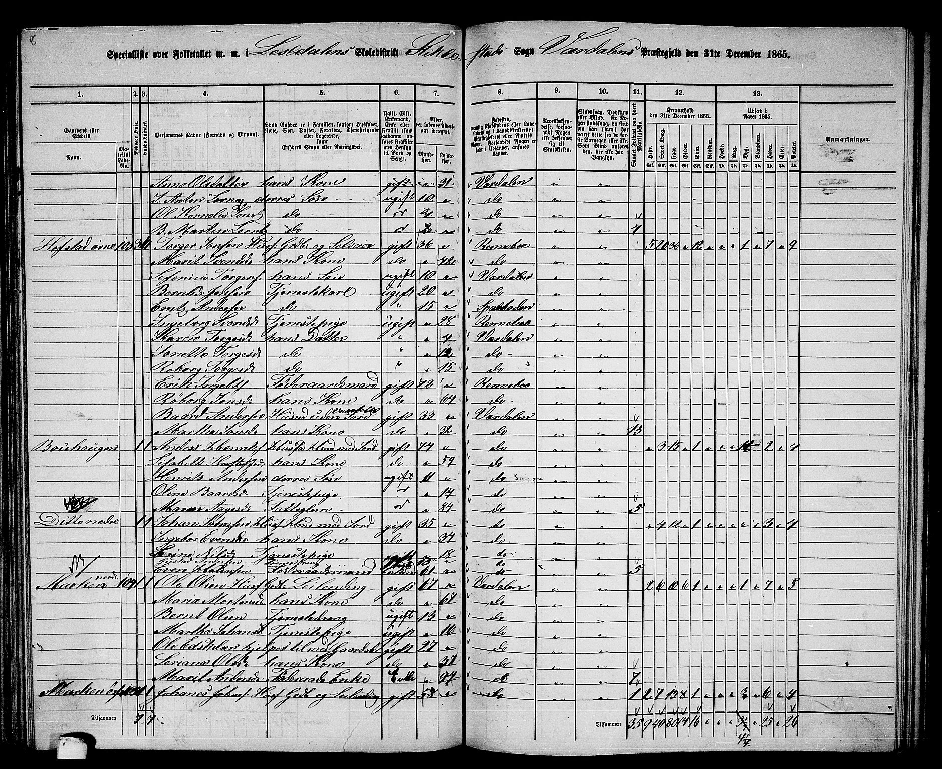 RA, 1865 census for Verdal, 1865, p. 134