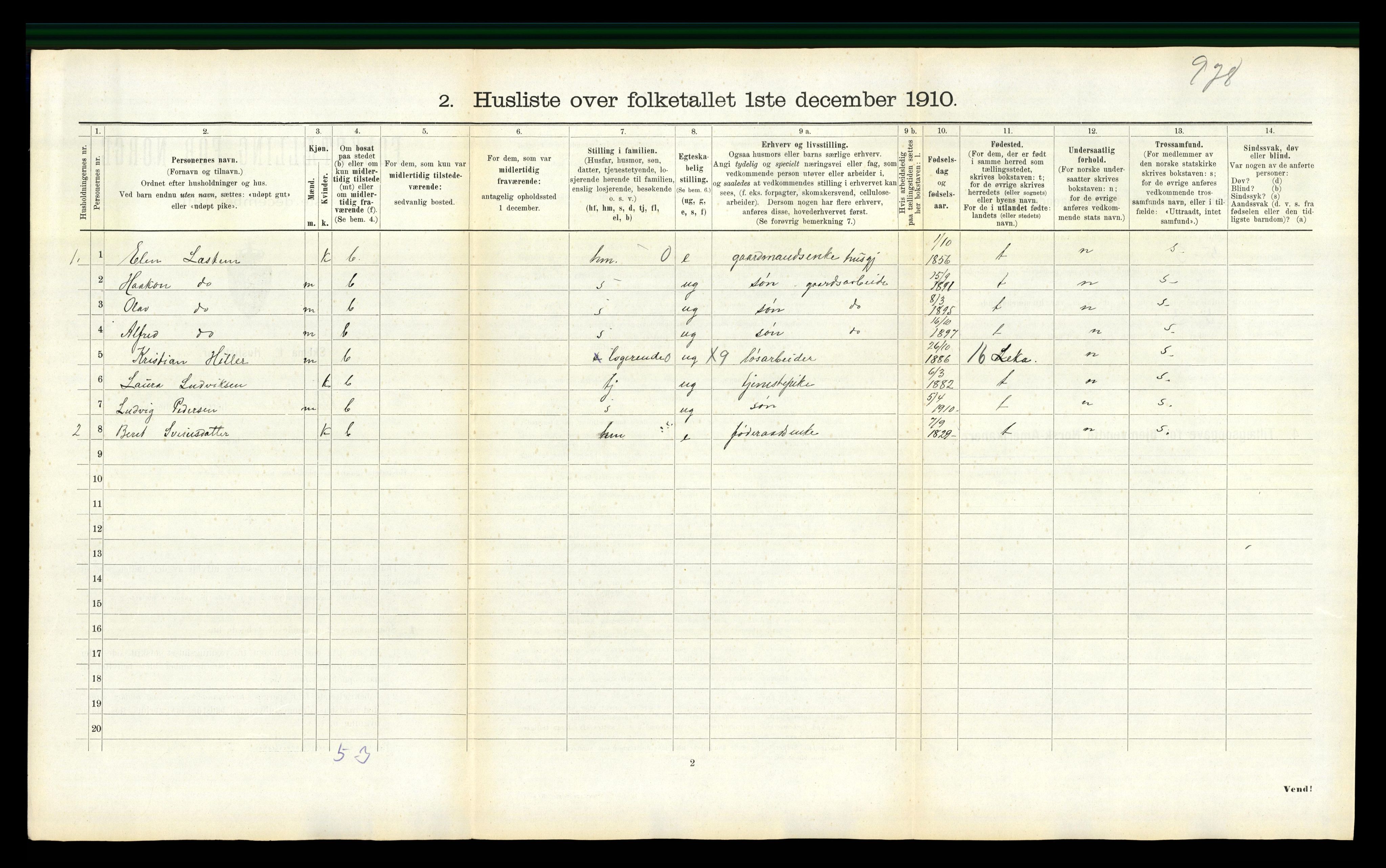 RA, 1910 census for Overhalla, 1910, p. 466