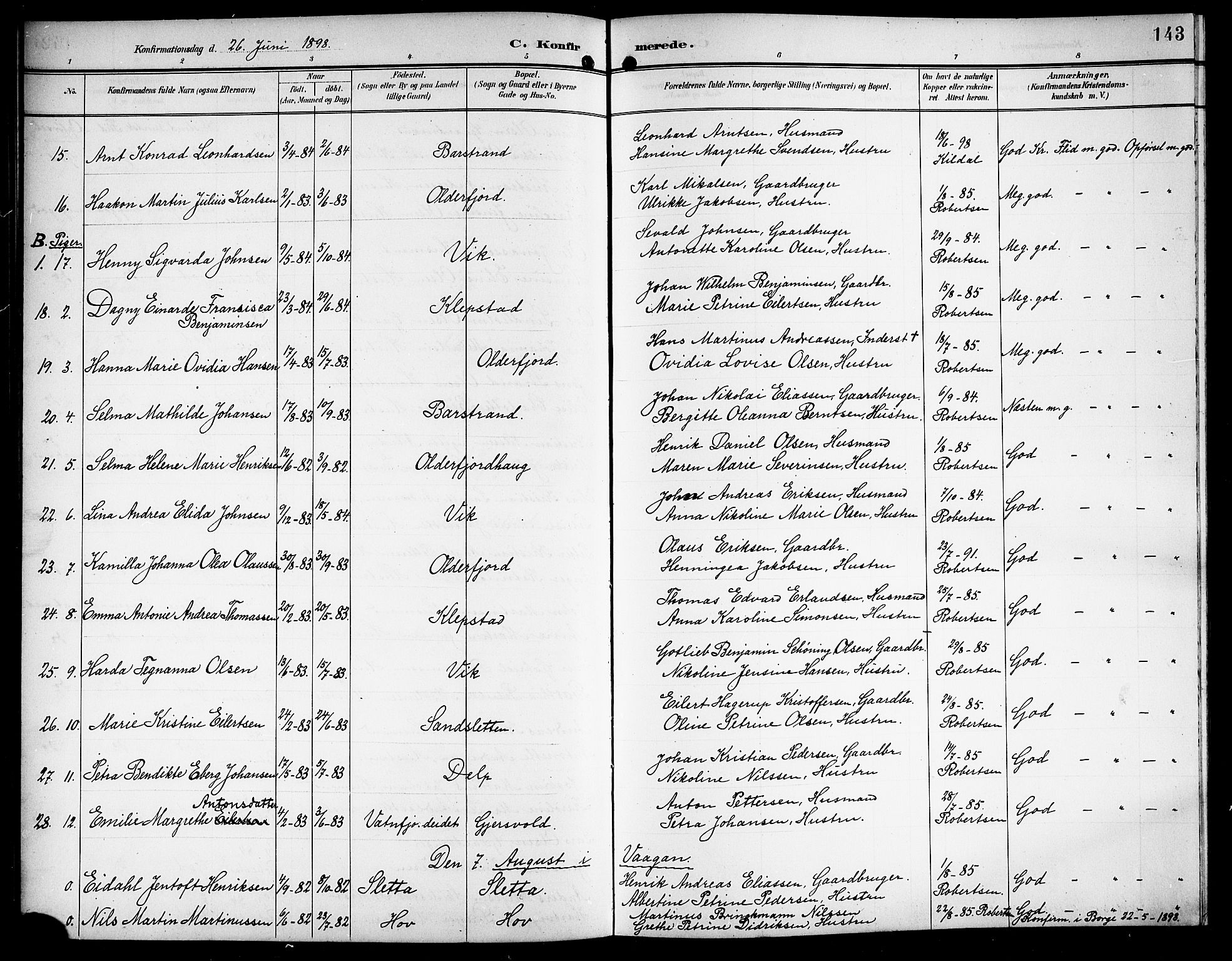 Ministerialprotokoller, klokkerbøker og fødselsregistre - Nordland, AV/SAT-A-1459/876/L1105: Parish register (copy) no. 876C04, 1896-1914, p. 143