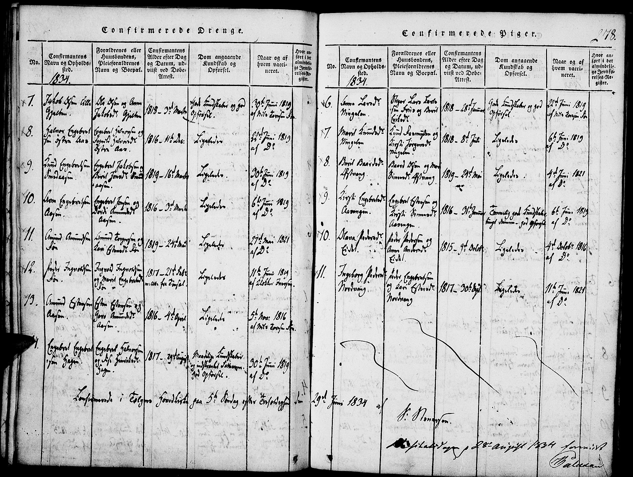 Tolga prestekontor, AV/SAH-PREST-062/K/L0004: Parish register (official) no. 4, 1815-1836, p. 278